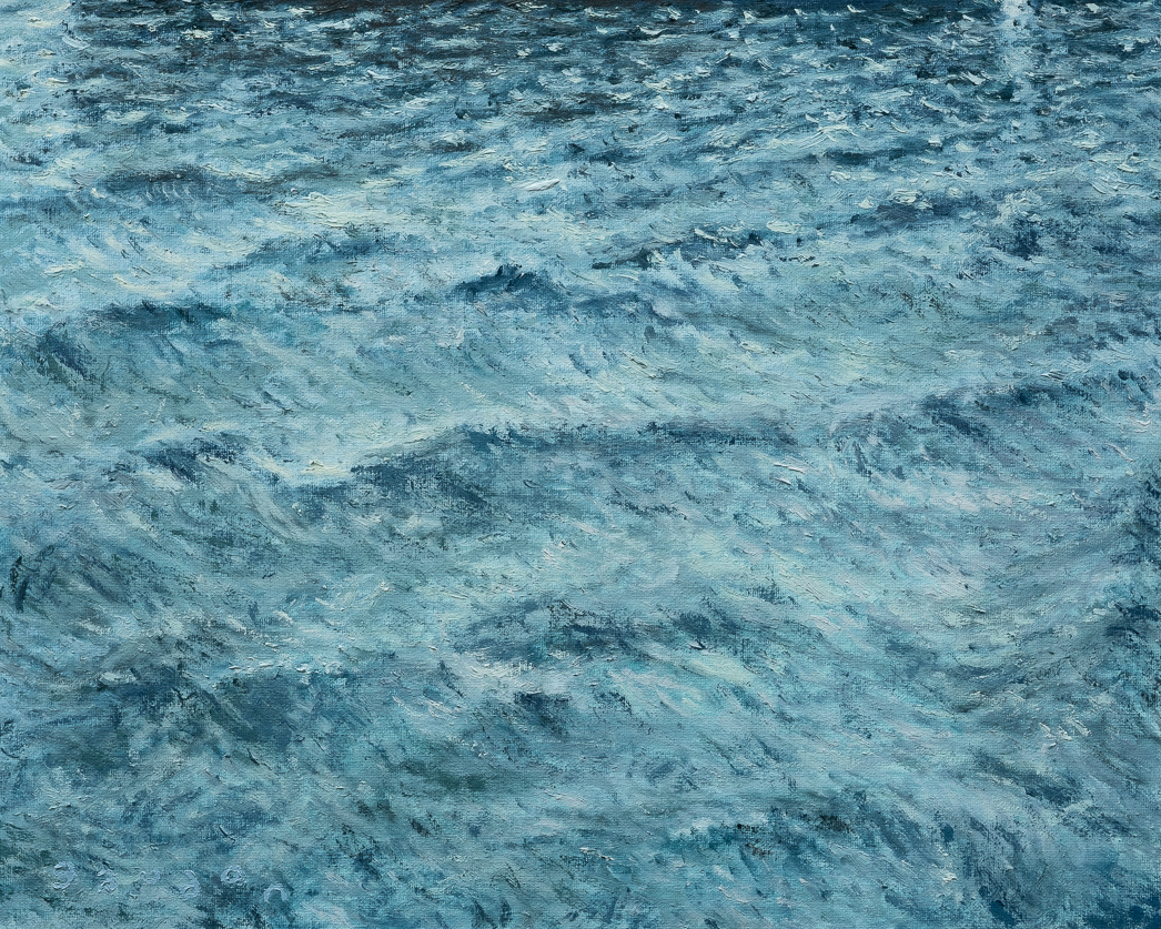 Ocean, evening waves (2022), oil on canvas, 16x20in