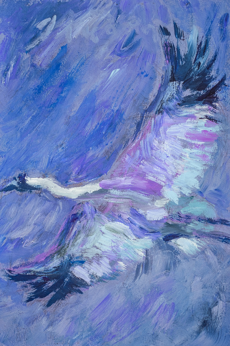 Crane (2021), acrylic on paper, 12x18in