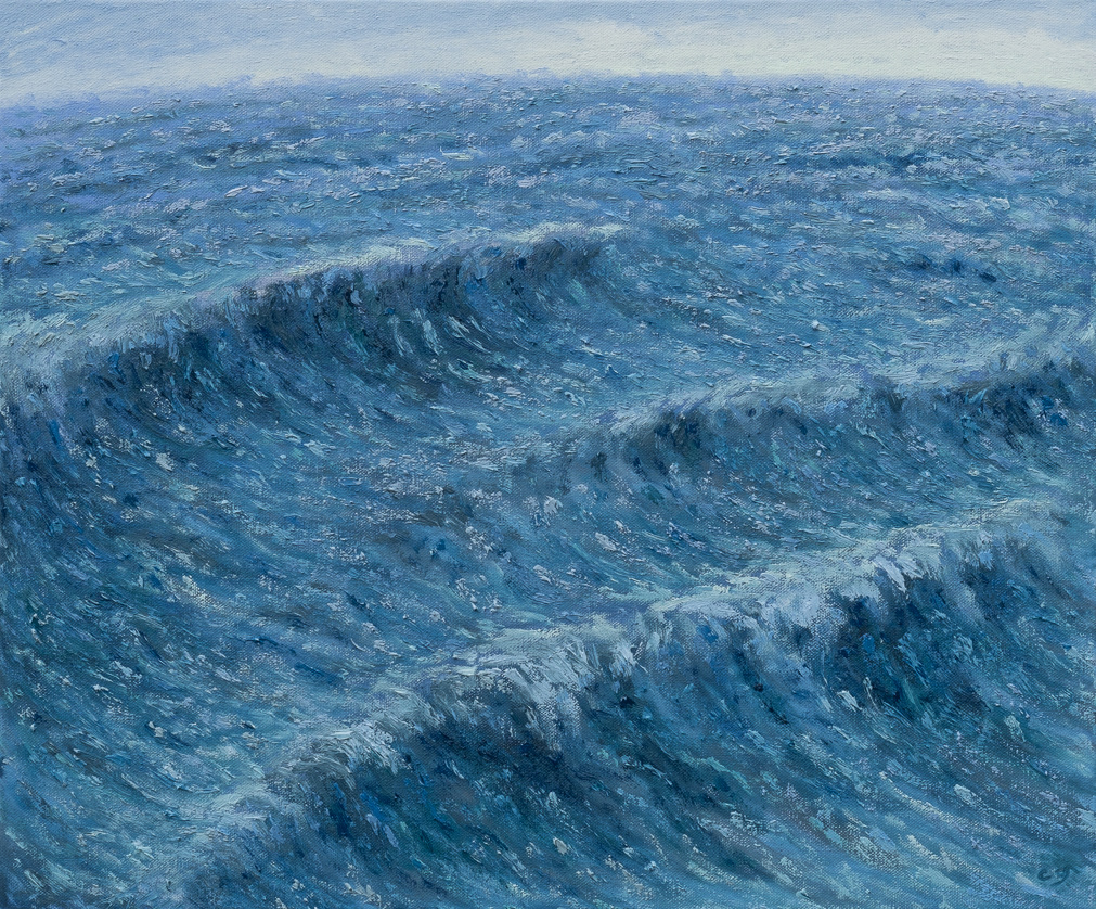Shallow waves in blue and green (2023), oil on canvas, 60.96x50.8cm (24x20in) (2023), oil on canvas, 60.96x50.8cm (24x20in)