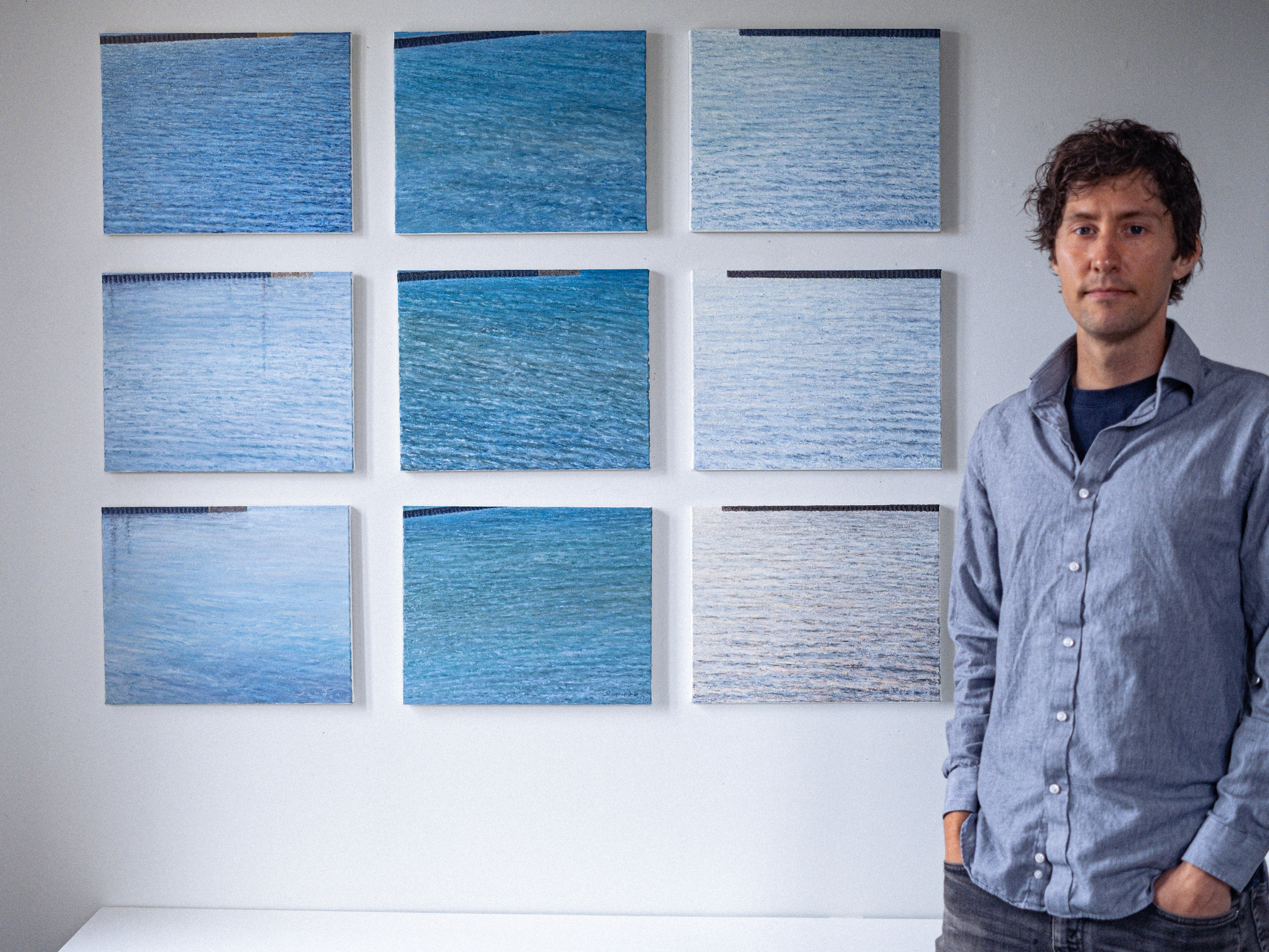 Lake Huron, sunshine. Exhibition detail with the artist (2022)