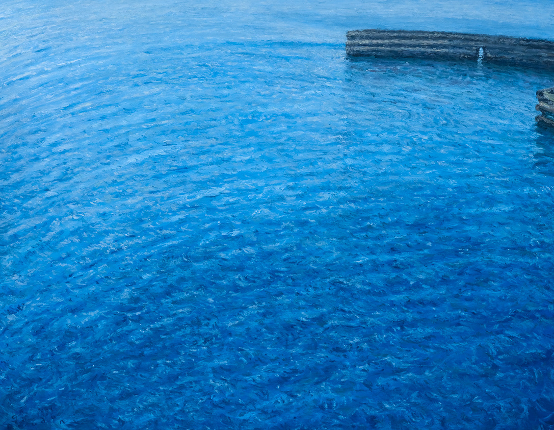 Ocean, brilliant blues (2022), oil on canvas, 58x44in