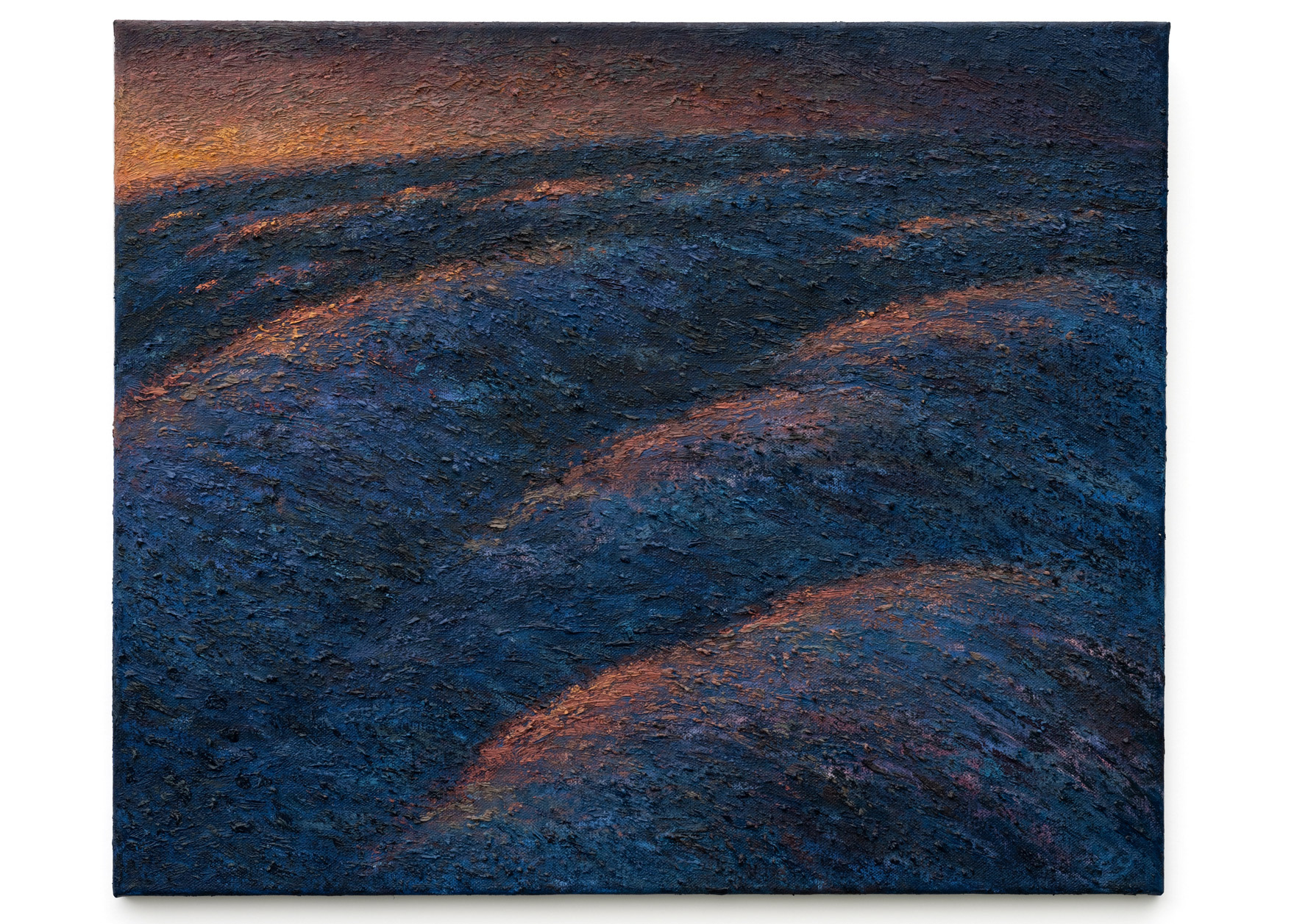 Rolling waves in orange and blue (2023), oil on canvas, 60.96x50.8cm (24x20in)