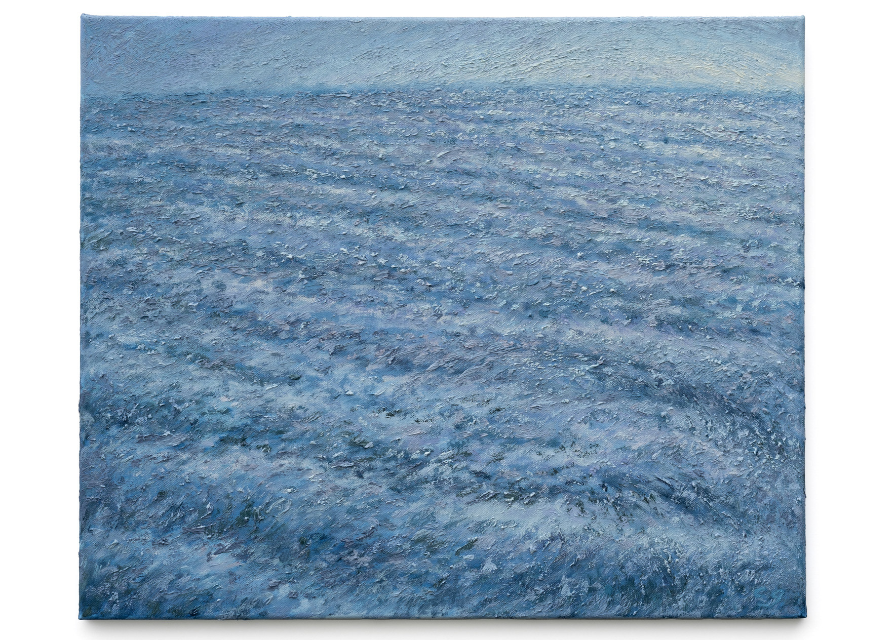 Soft waves in blue and silver (2023), oil on canvas, 60.96x50.8cm (24x20in)