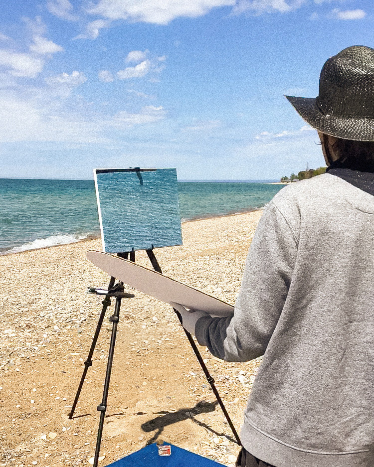 Curt Gaudon painting on the beach in Kincardine 2