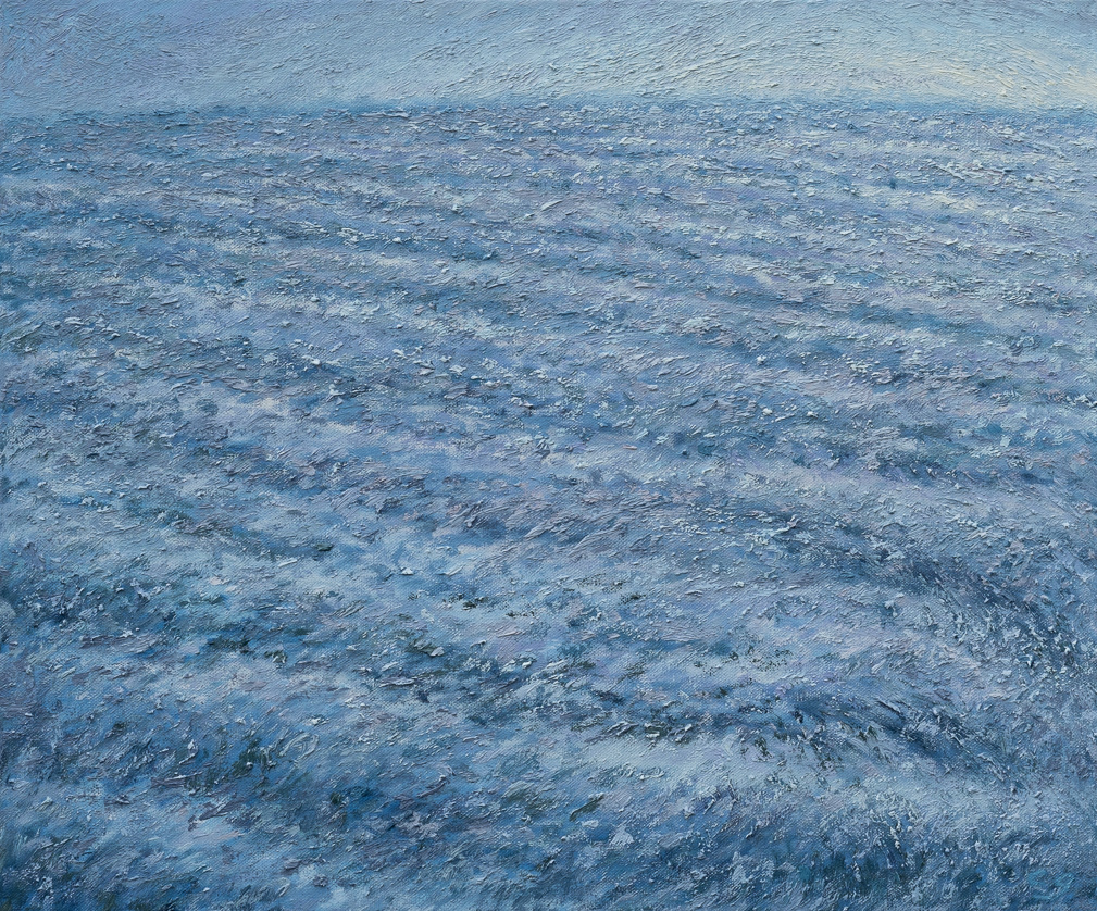 Soft waves in blue and silver (2023), oil on canvas, 60.96x50.8cm (24x20in)