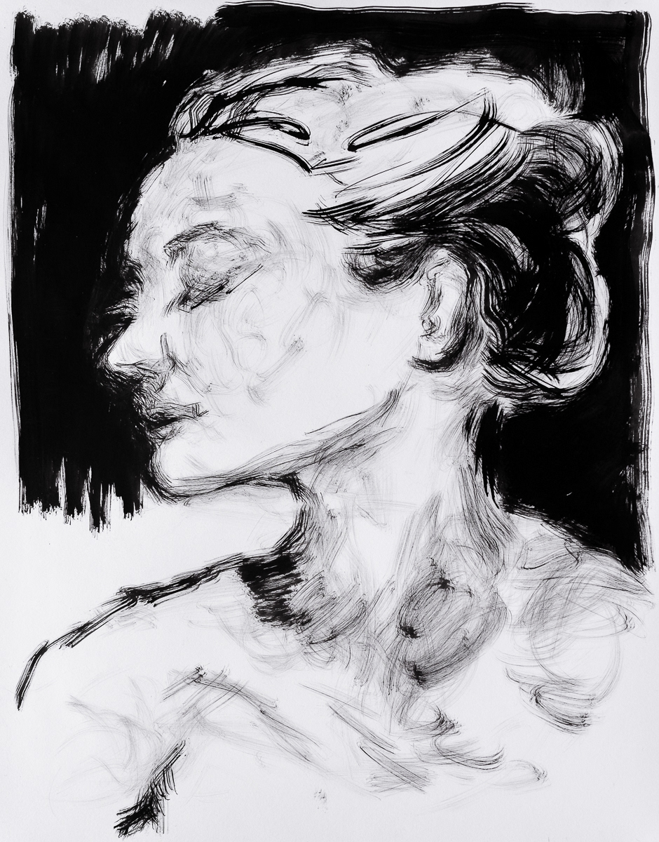 Untitled (Profile) (2017), ink on paper, 19x24in