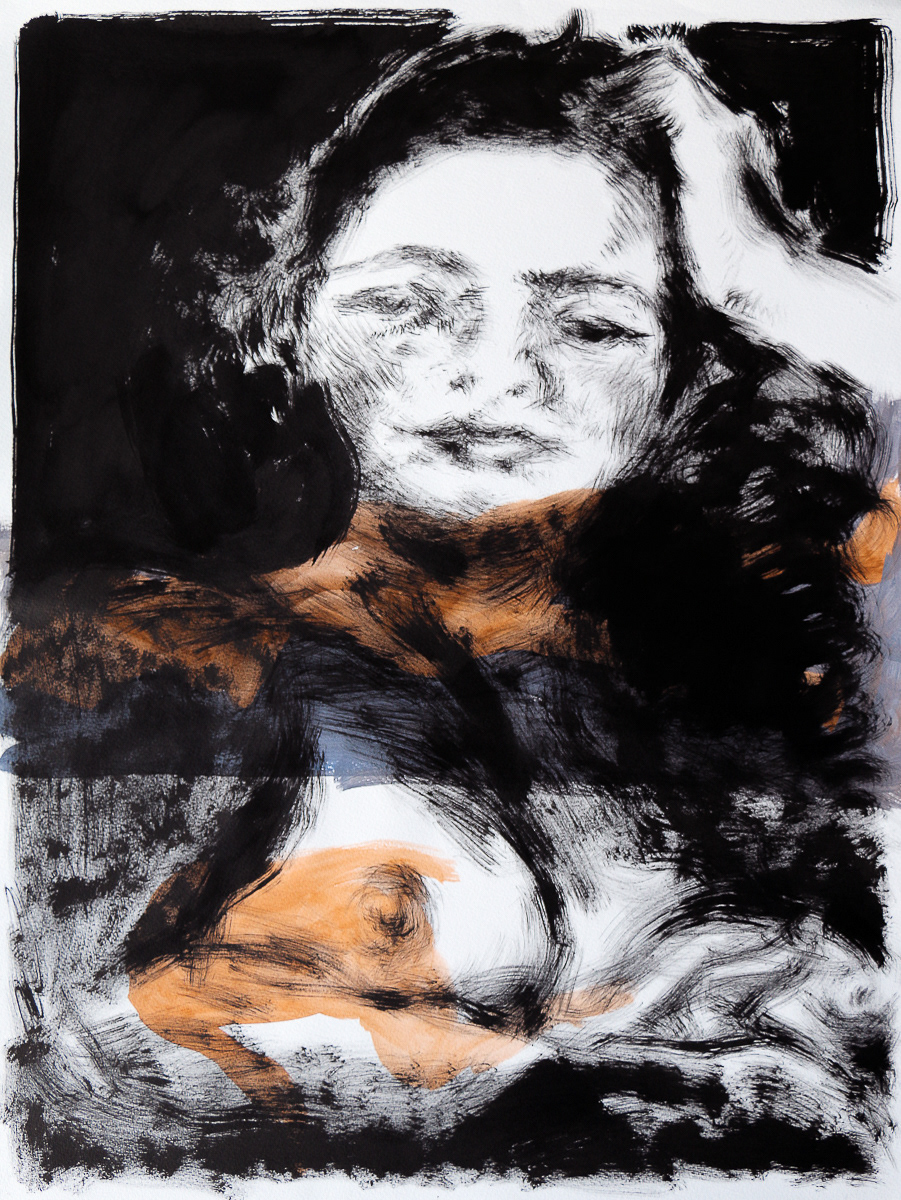 Untitled (Orange) (2017), ink on paper, 18x23in