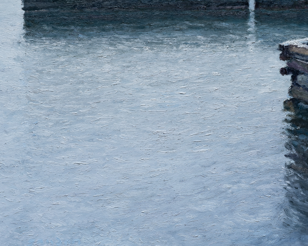 Ocean, quiet snowfall (2022), oil on canvas, 16x20in