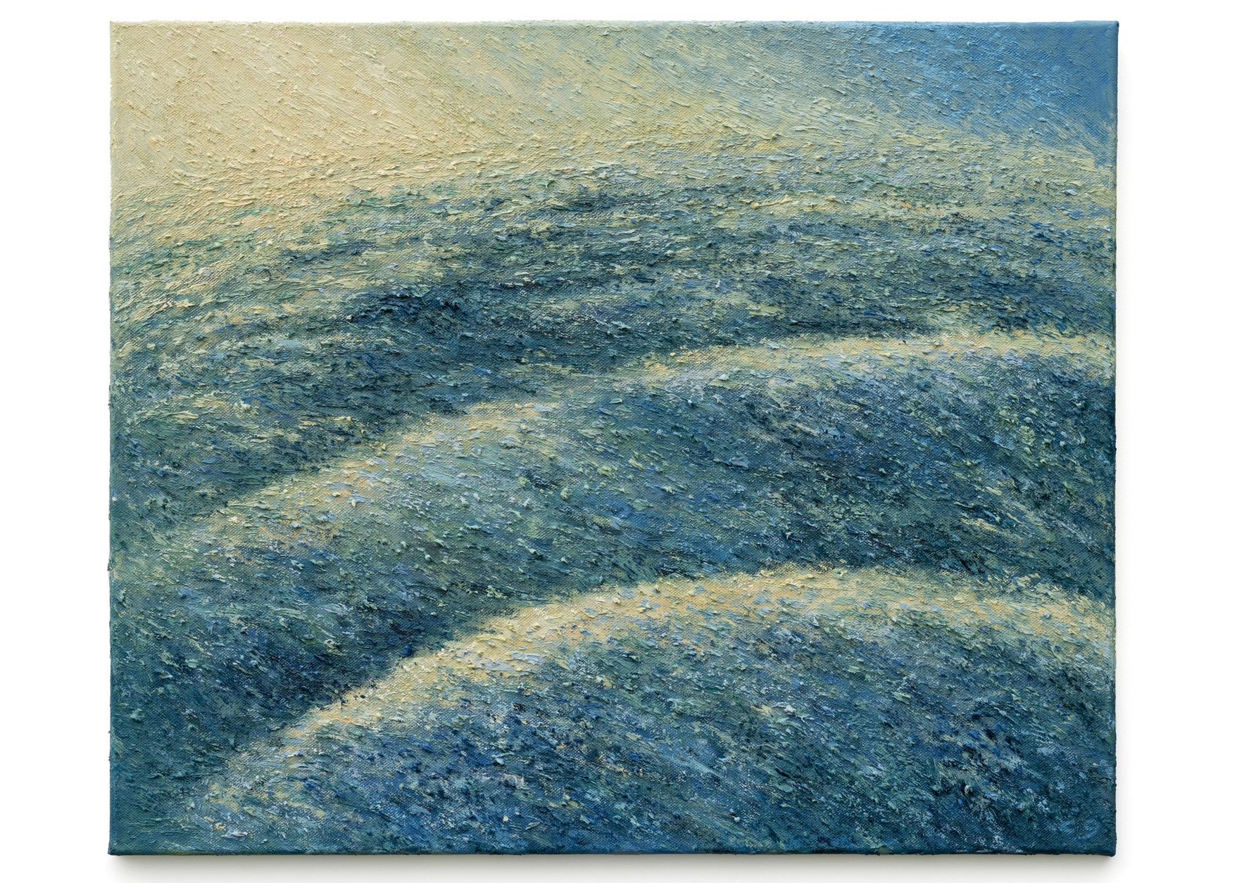Rolling waves in yellow and blue (2023), oil on canvas, 60.96x50.8cm (24x20in)