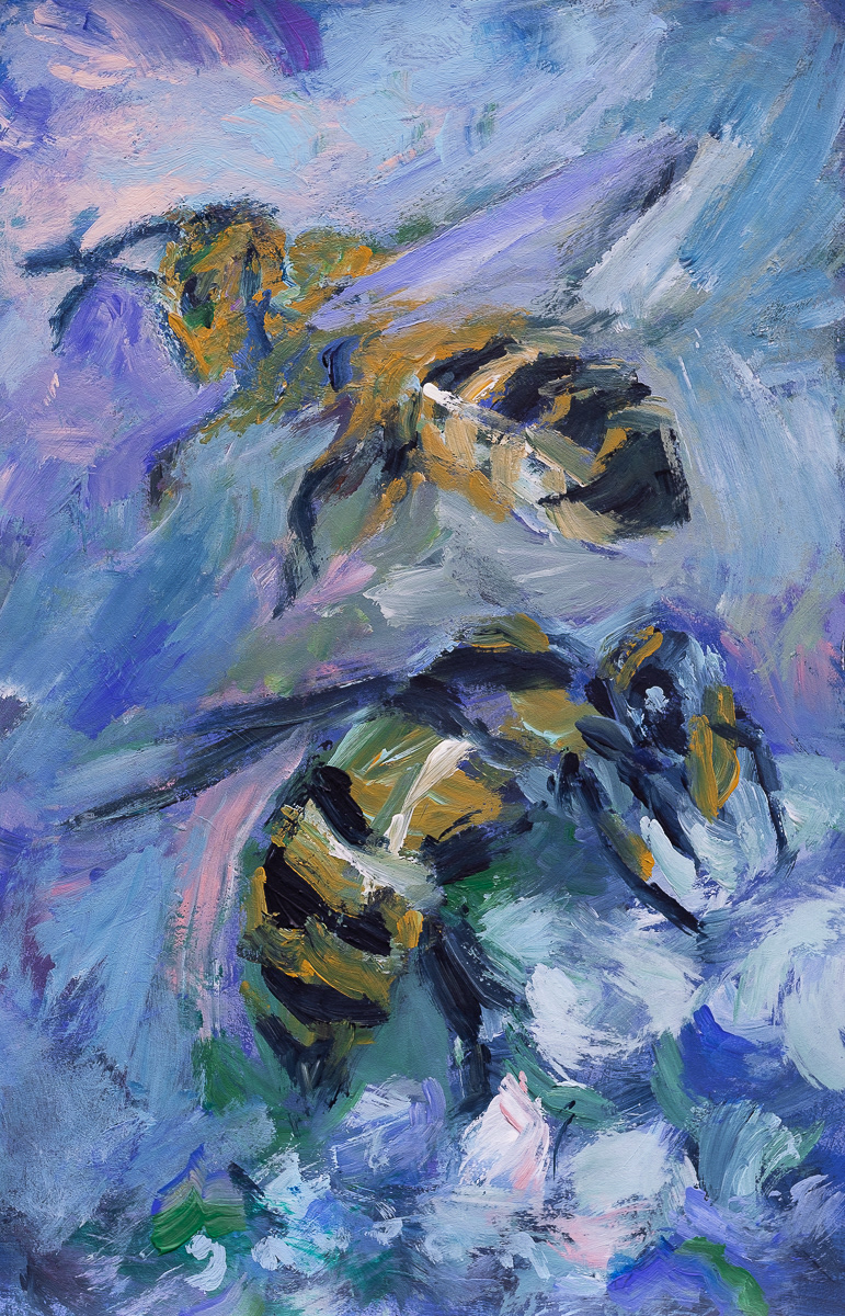 Bees (2021), acrylic on paper, 12x17in