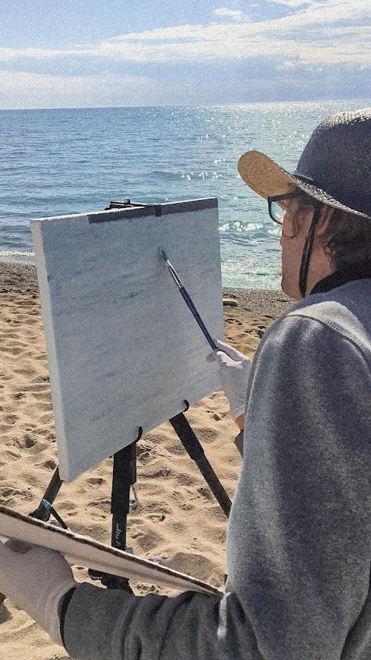 Curt Gaudon painting on the beach in Kincardine 3
