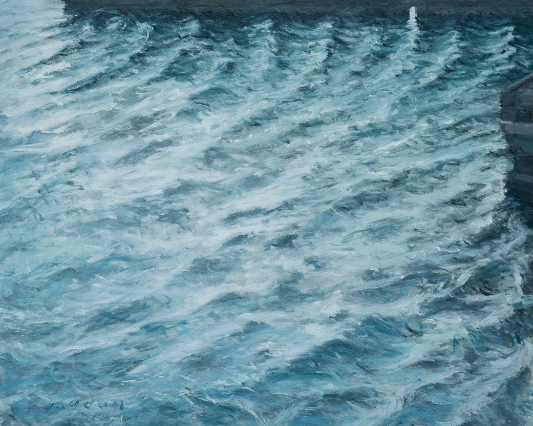 Ocean, strong waves in green (2022), oil on canvas, 30x24in