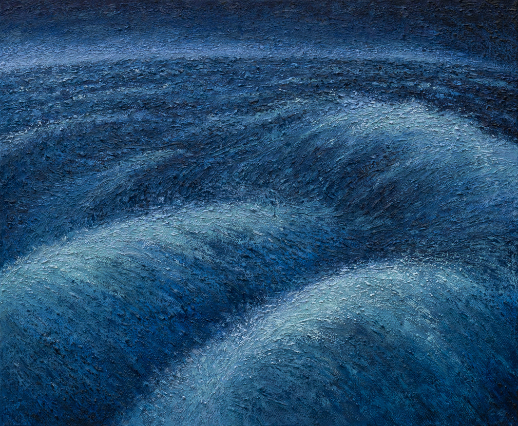 Broad waves in dark blue (2023), oil on canvas, 60.96x50.8cm (24x20in)