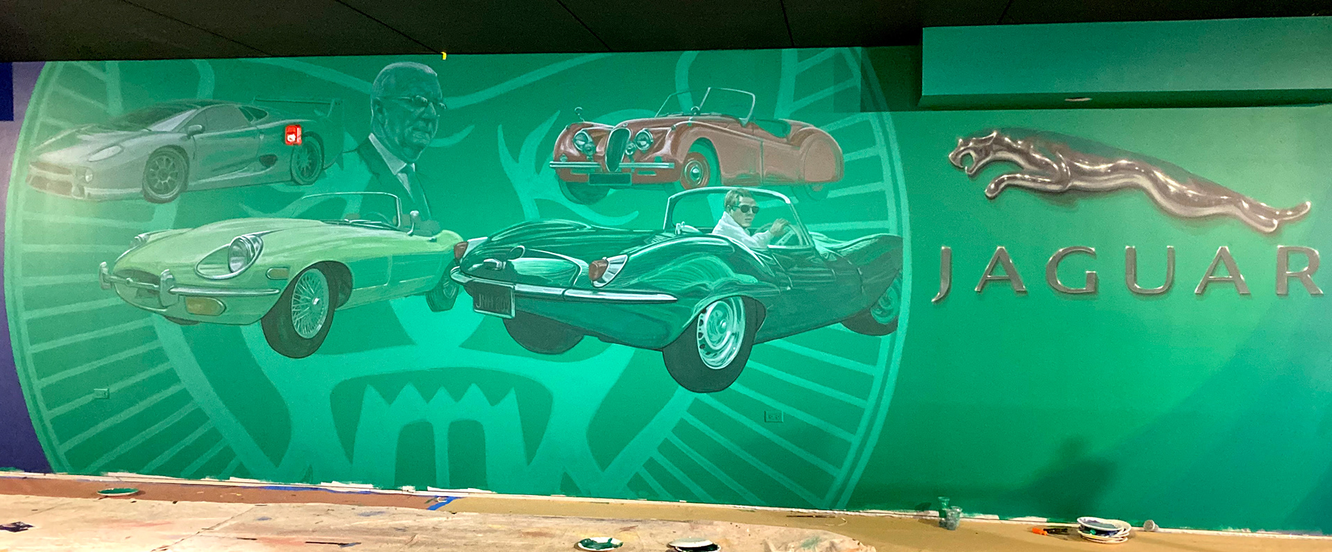 Finished Hand Painted Jaguar Logo and Mural