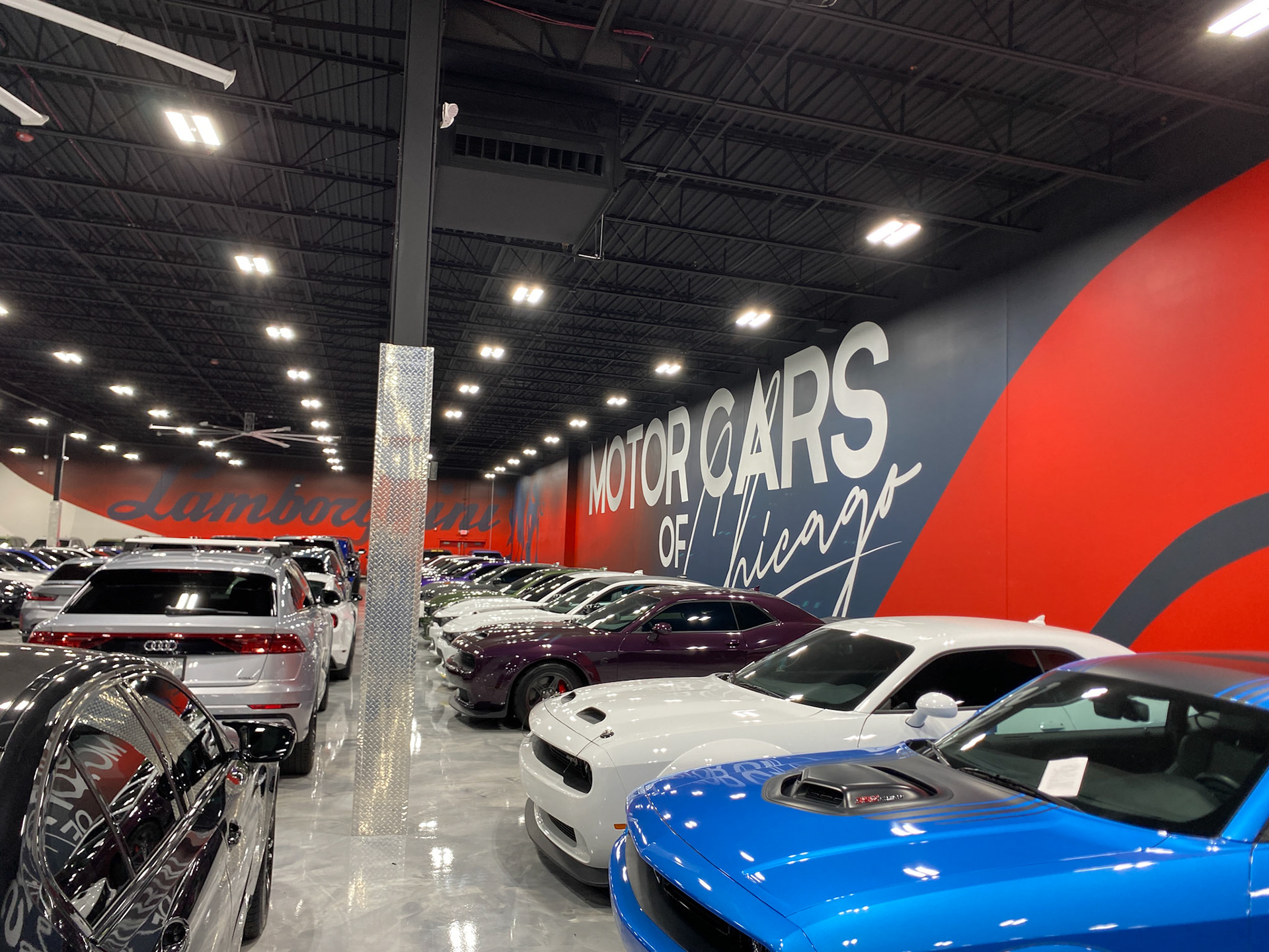 Finished Hand Painted sign and mural for Motor Cars of Chicago in Joliet IL