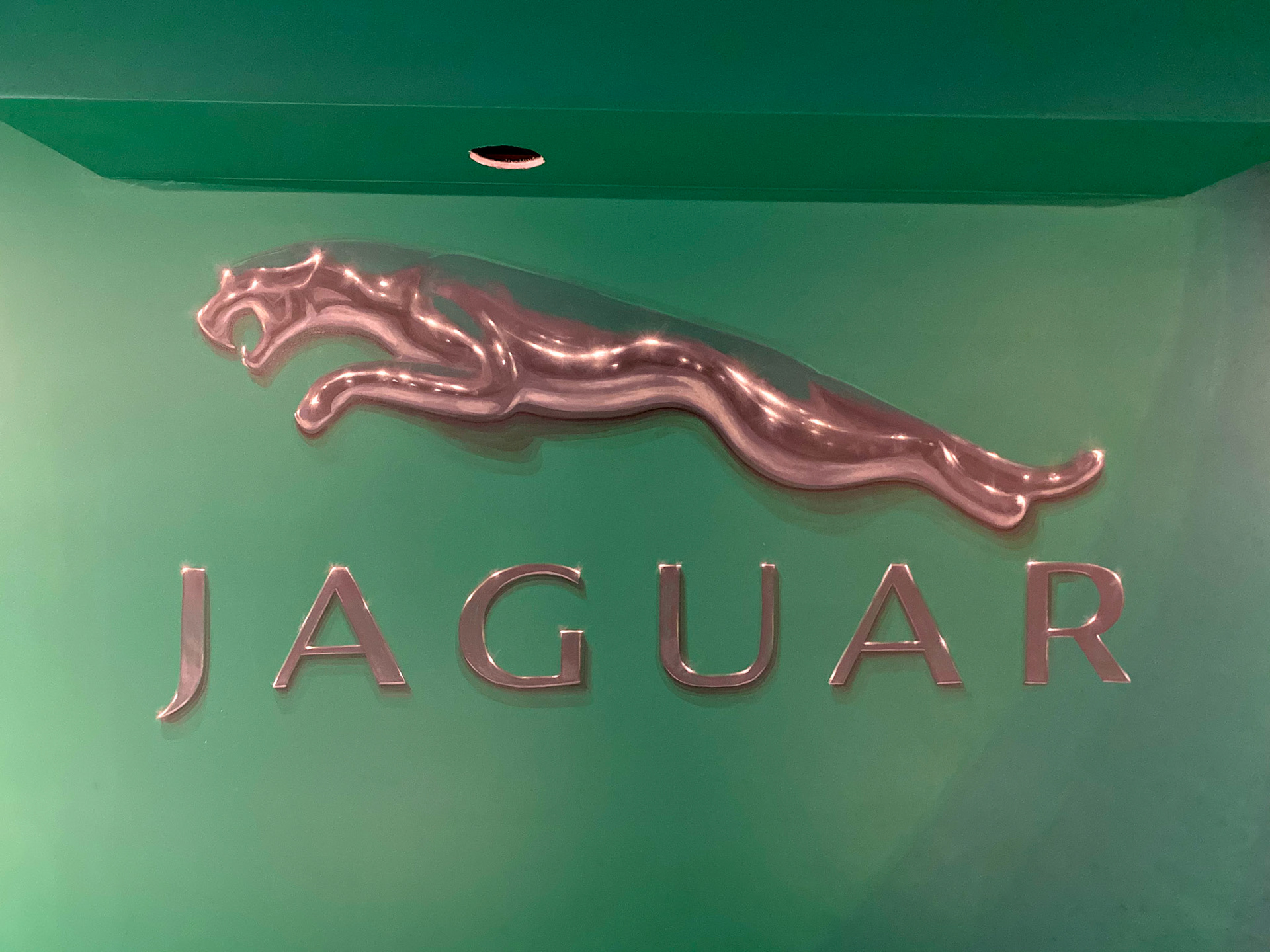 Completed Hand Painted Jaguar Logo in Ultra Realistic Chrome