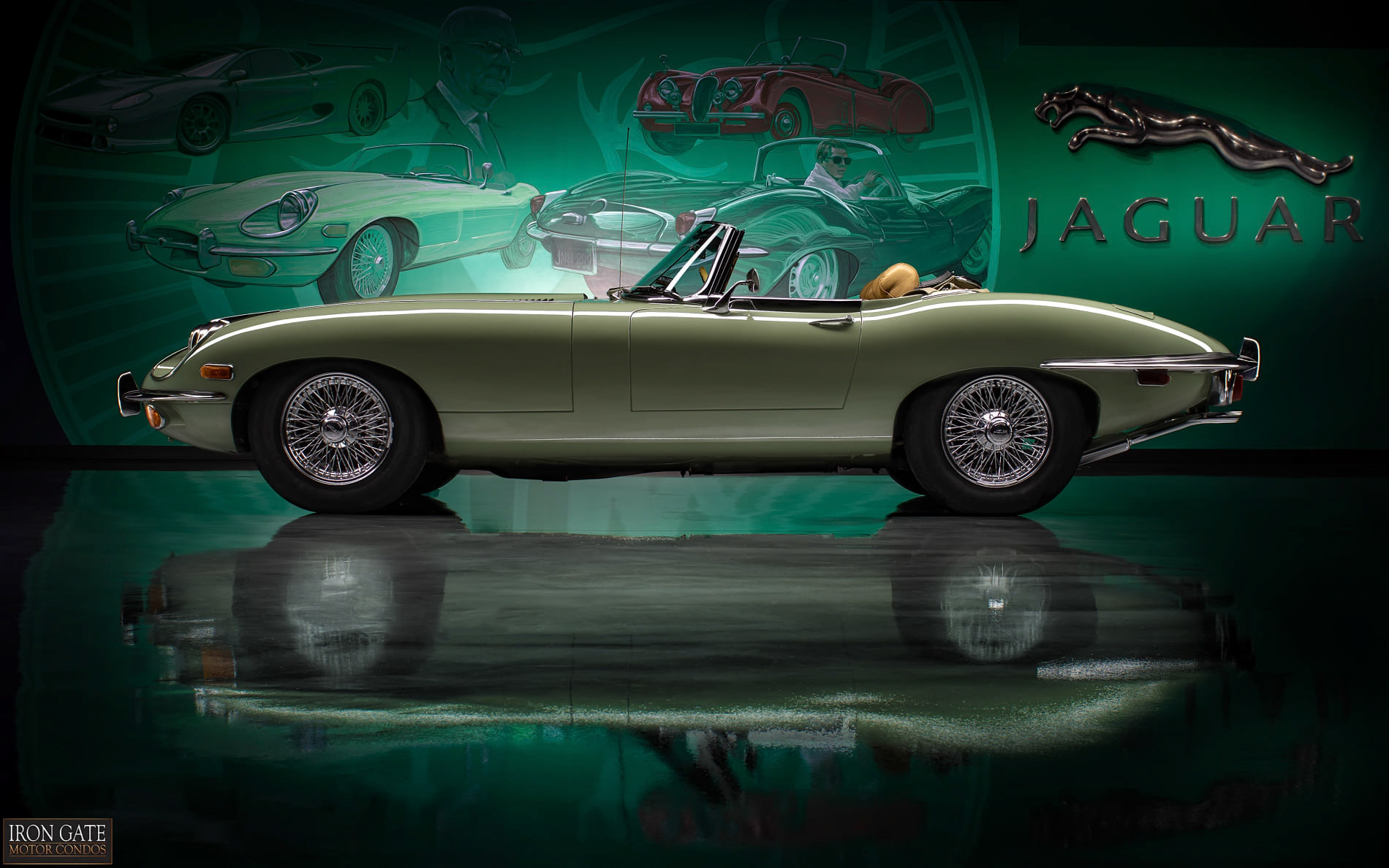 Jaguar mural as background for photo shoot by JR Photon