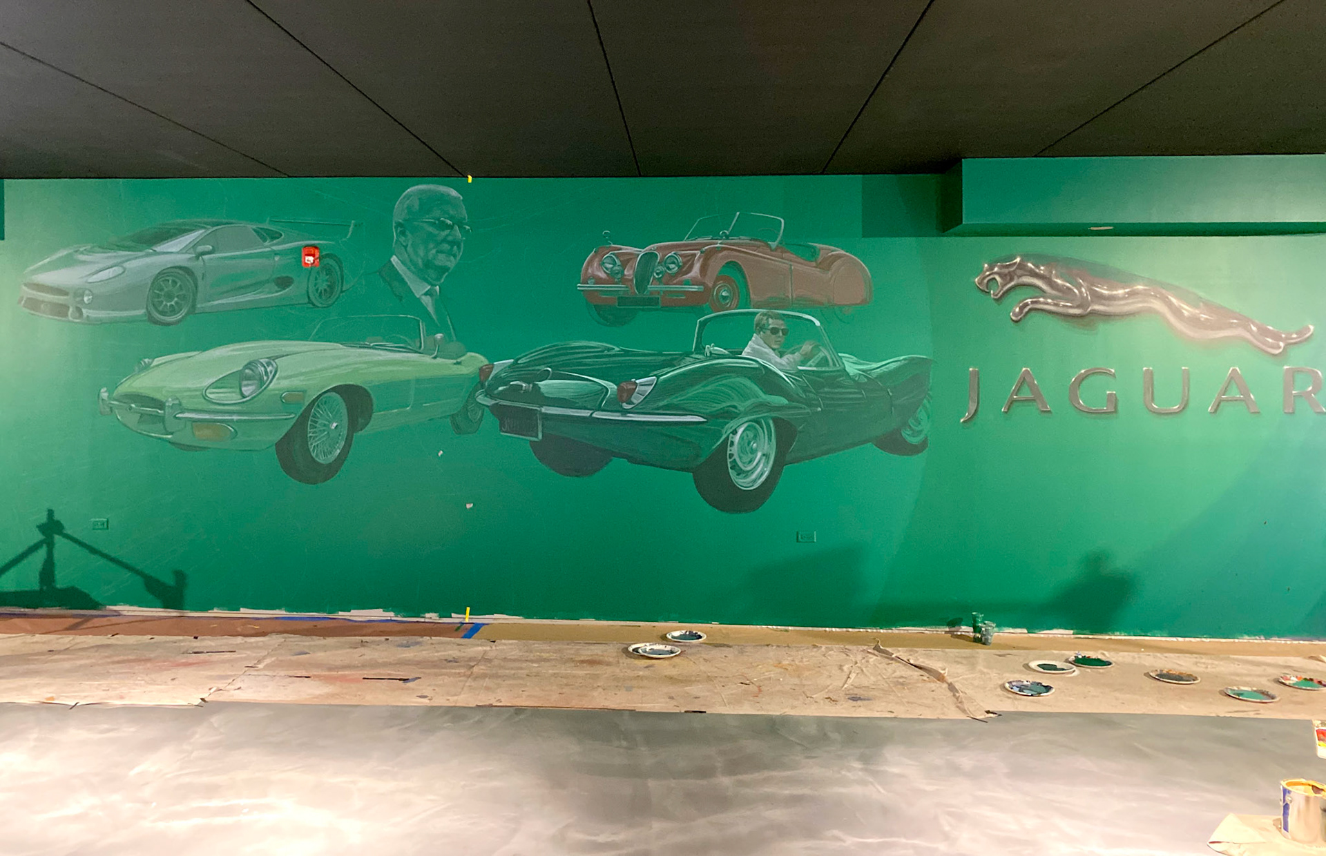 Classic Jaguars and Portrait Added to Hand Painted Mural
