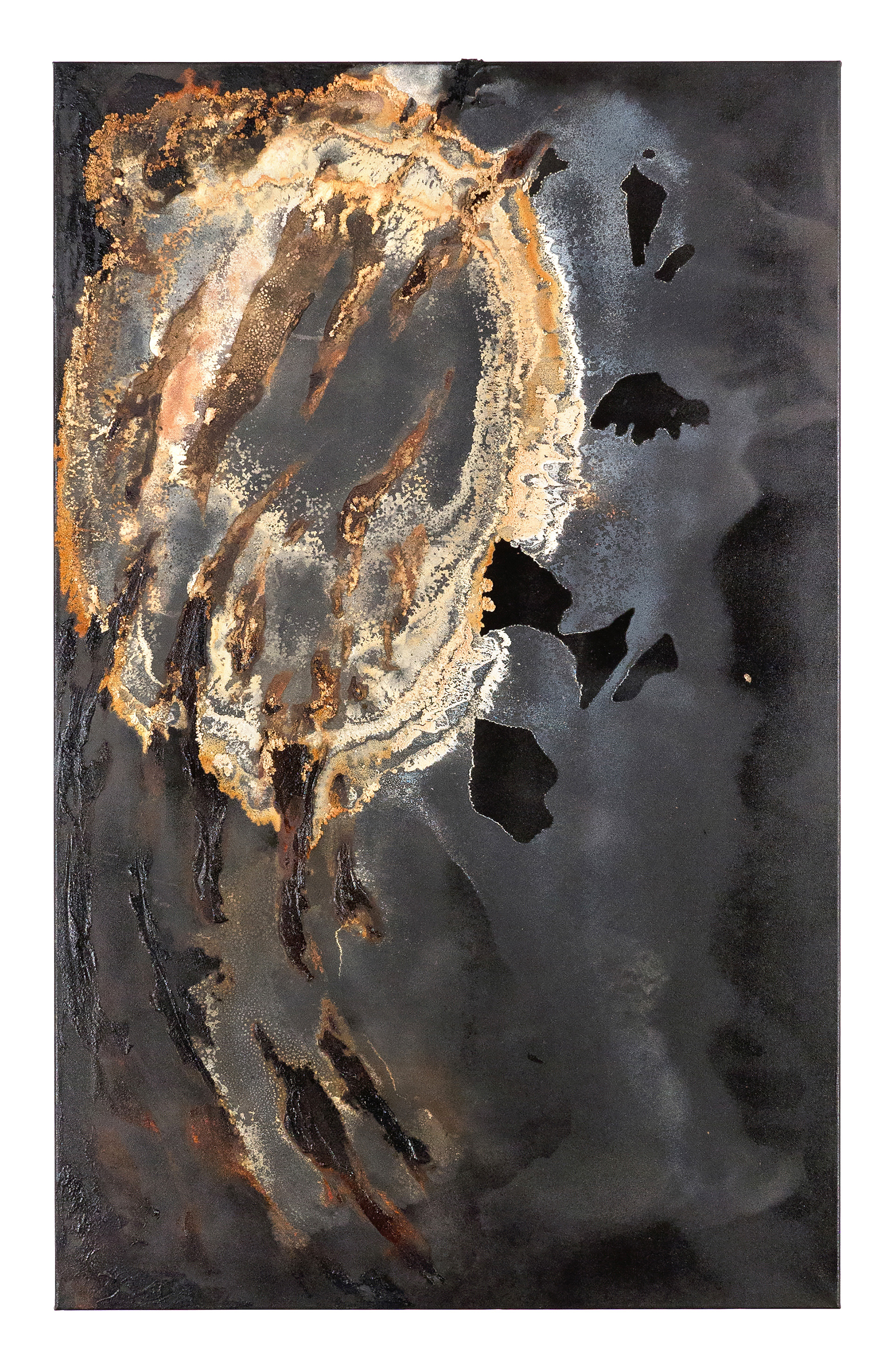 Wabasca 3 - 135 x 85cm - 2017 - emulsion paint, bitumen, plaster of Paris, iron, iron oxide, acid and synthetic resin on canvas