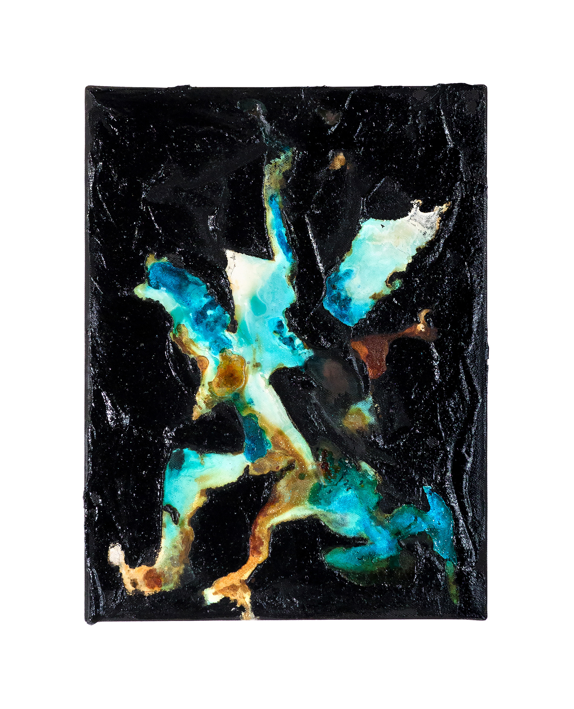 Tailings Pond 9 - 40 x 30cm - 2017 - emulsion paint, bitumen, plaster of Paris, copper, iron, salt, ammonia, acid and synthetic resin on canvas
