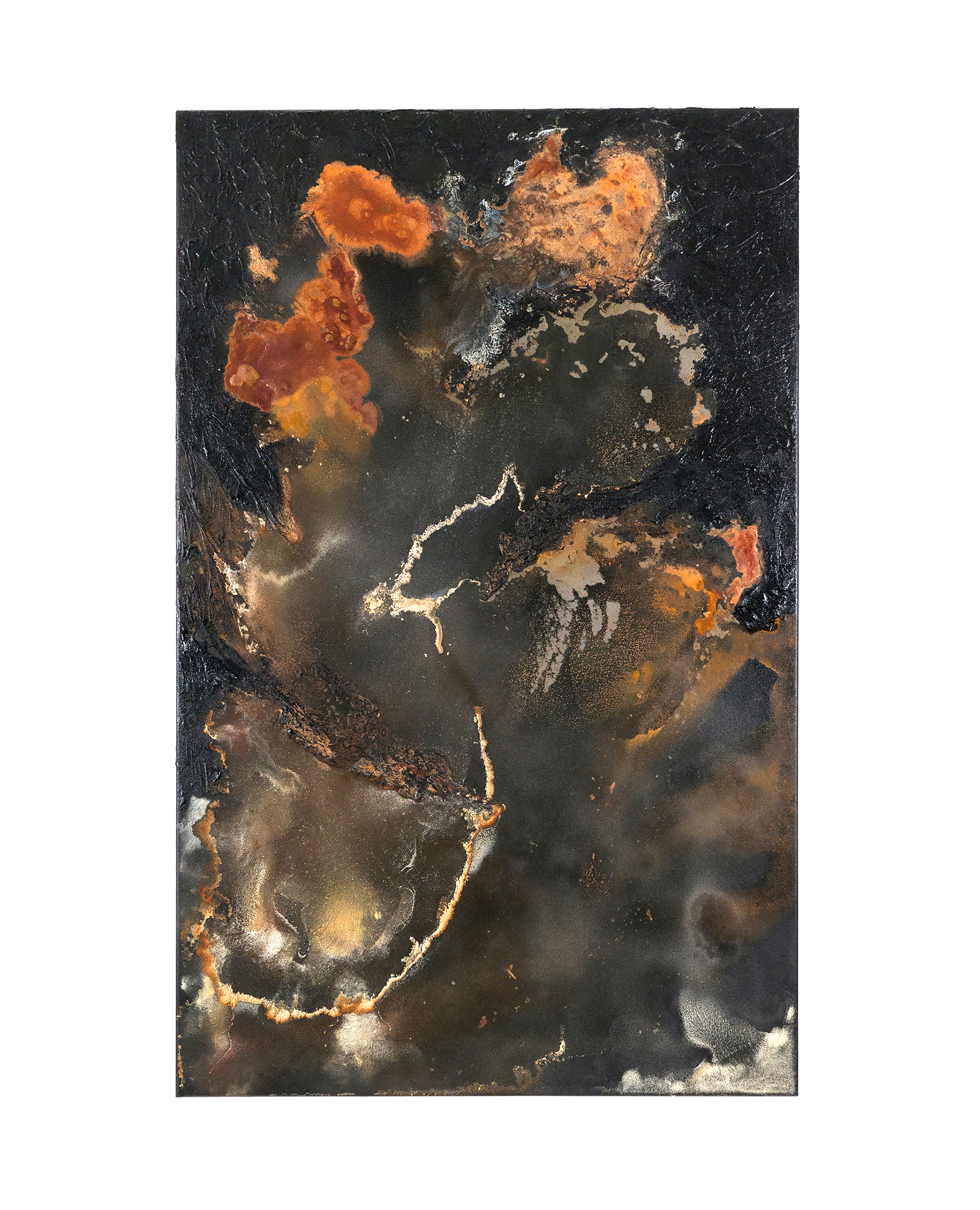 Frontier 6 - 110 x 70cm - 2020 - emulsion paint, bitumen, plaster of Paris, iron, iron oxide, acid and synthetic resin on canvas