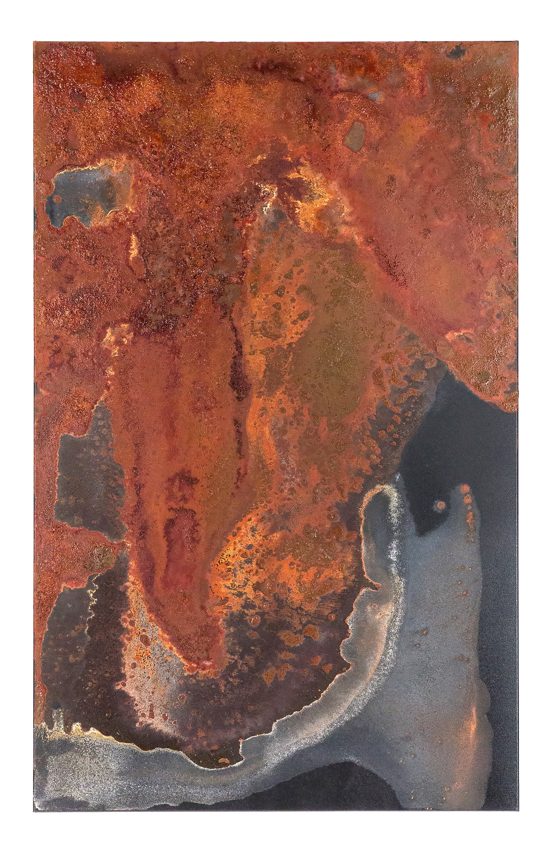 Athabasca 1 - 135 x 85cm - 2016 - emulsion paint, plaster of Paris, iron, iron oxide, acid and synthetic resin on canvas