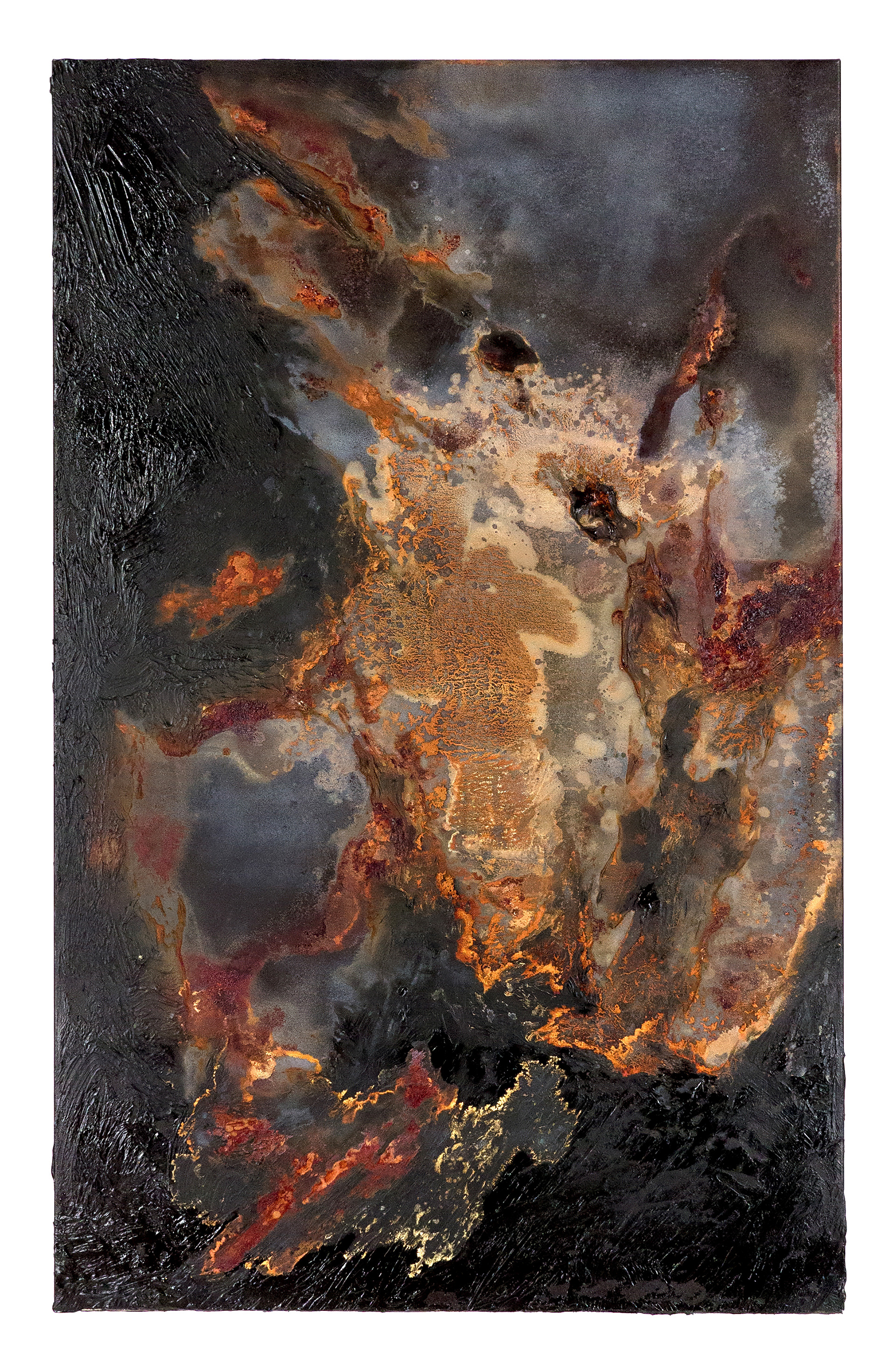 Cold Lake 2 - 135 x 85cm - 2016 - emulsion paint, plaster of Paris, iron, iron oxide, bitumen, acid and synthetic resin on canvas