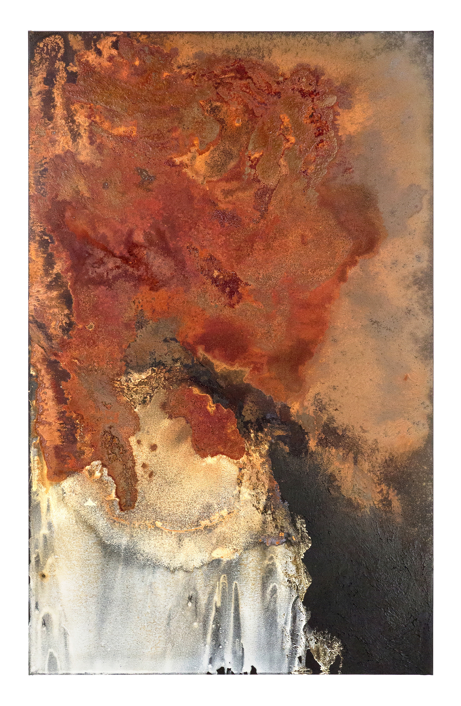 Peace River 4 - 135 x 85cm - 2016 - emulsion paint, plaster of Paris, iron, iron oxide, acid and synthetic resin on canvas