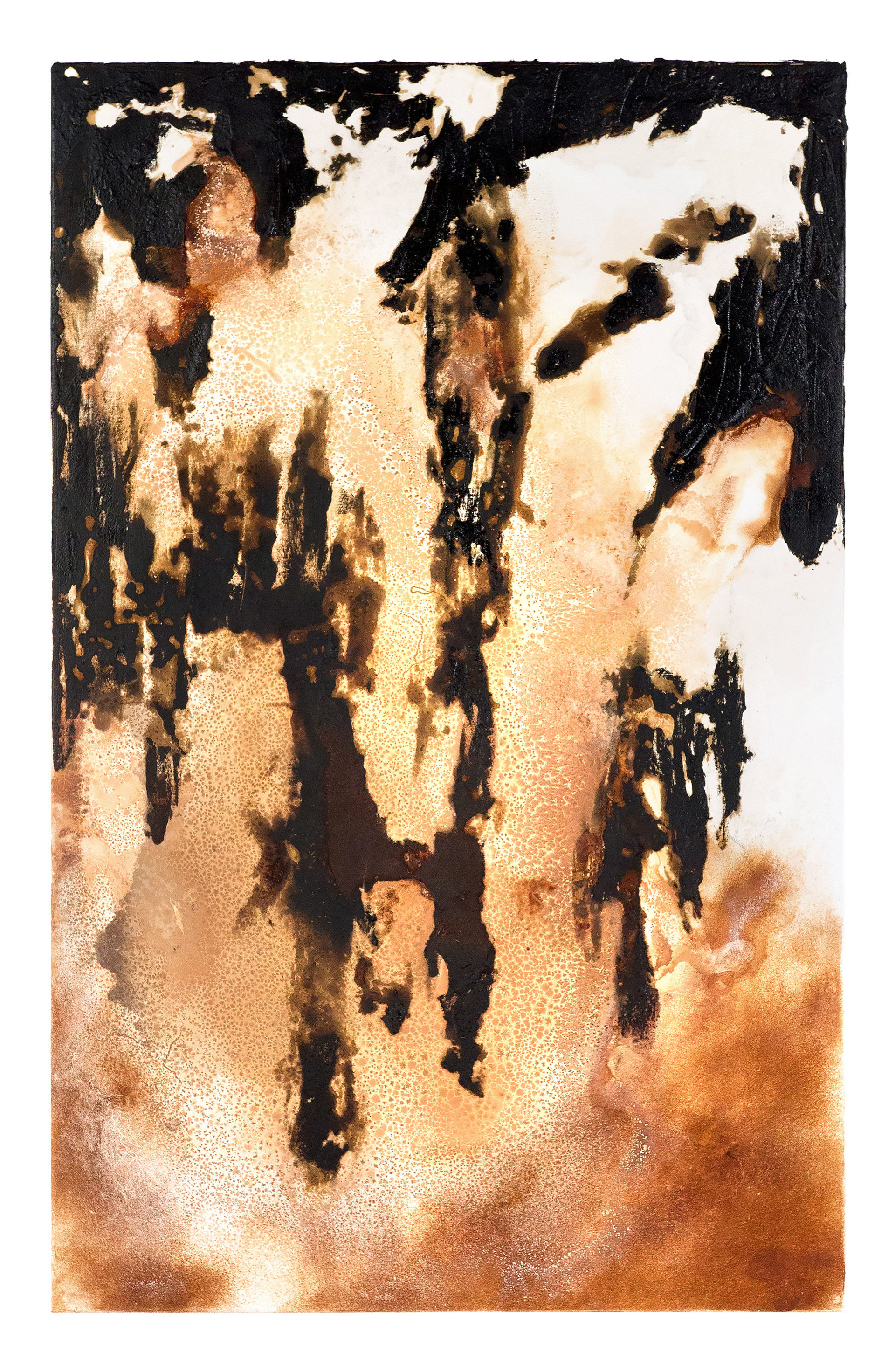Peace River 5 - 135 x 85cm - 2016 - emulsion paint, plaster of Paris, iron, iron oxide, bitumen, acid and synthetic resin on canvas