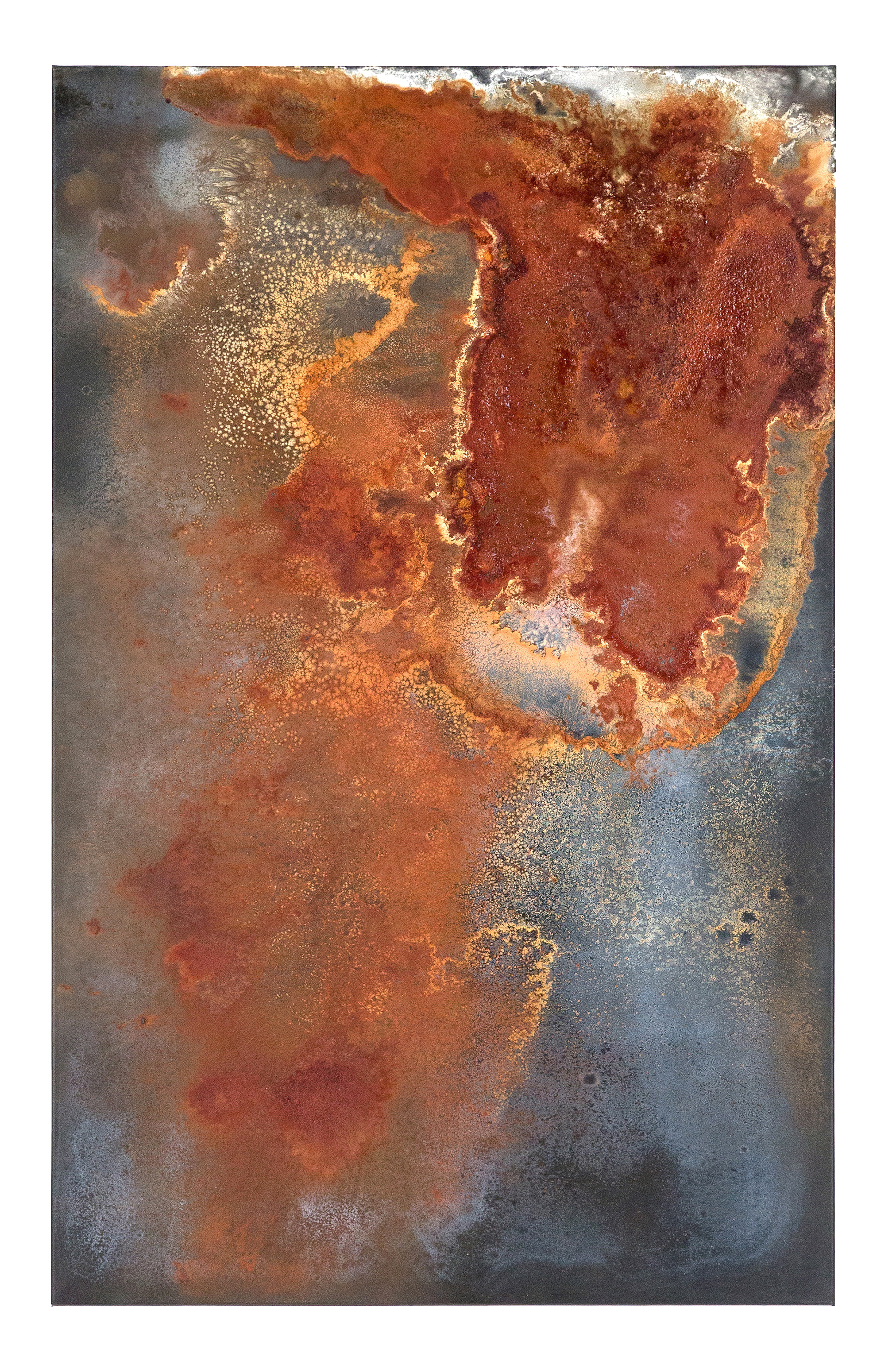 Athabasca 2 - 135 x 85cm - 2016 - emulsion paint, plaster of Paris, iron, iron oxide, acid and synthetic resin on canvas