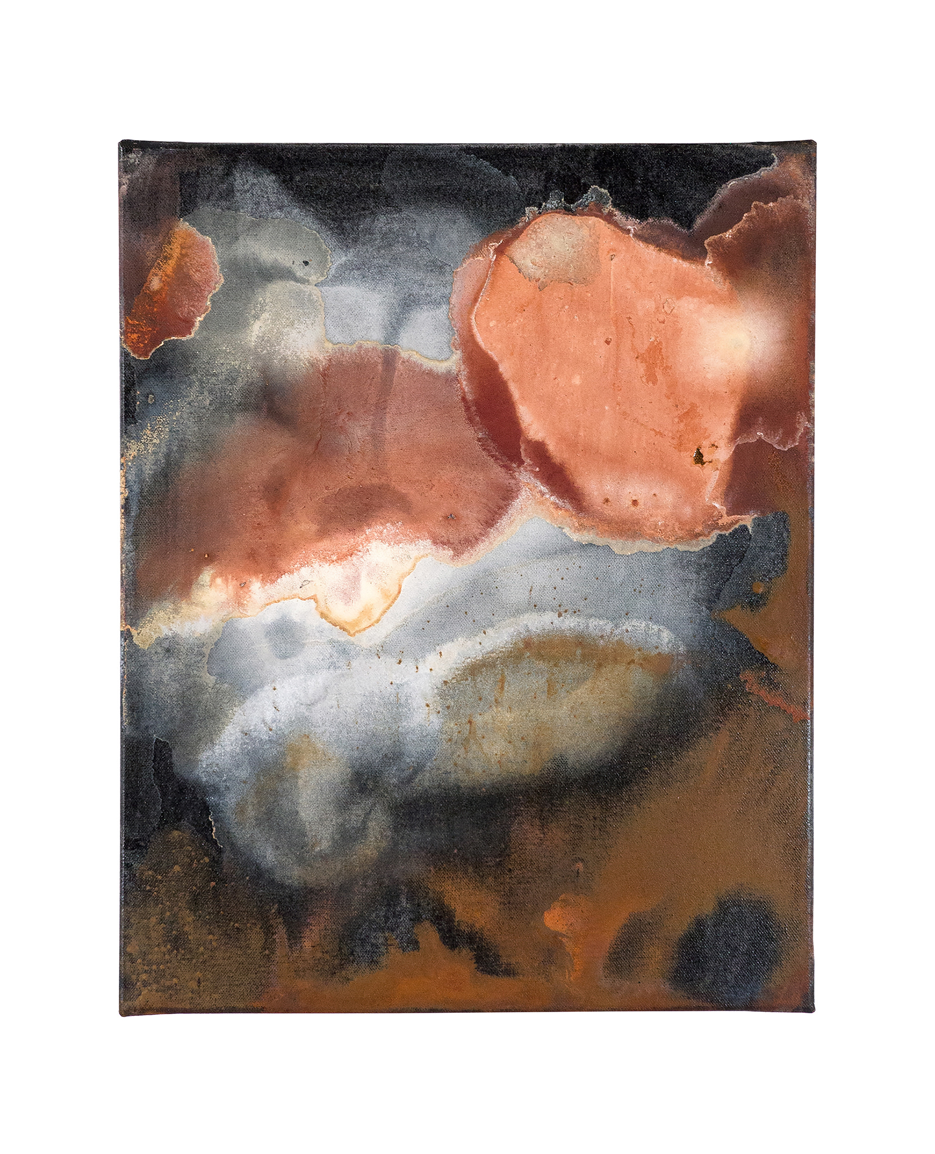 Tailings Pond 18 - 50 x 40 cm - 2018 - emulsion paint, bitumen, plaster of Paris, iron, iron oxide, acid and synthetic resin on canvas