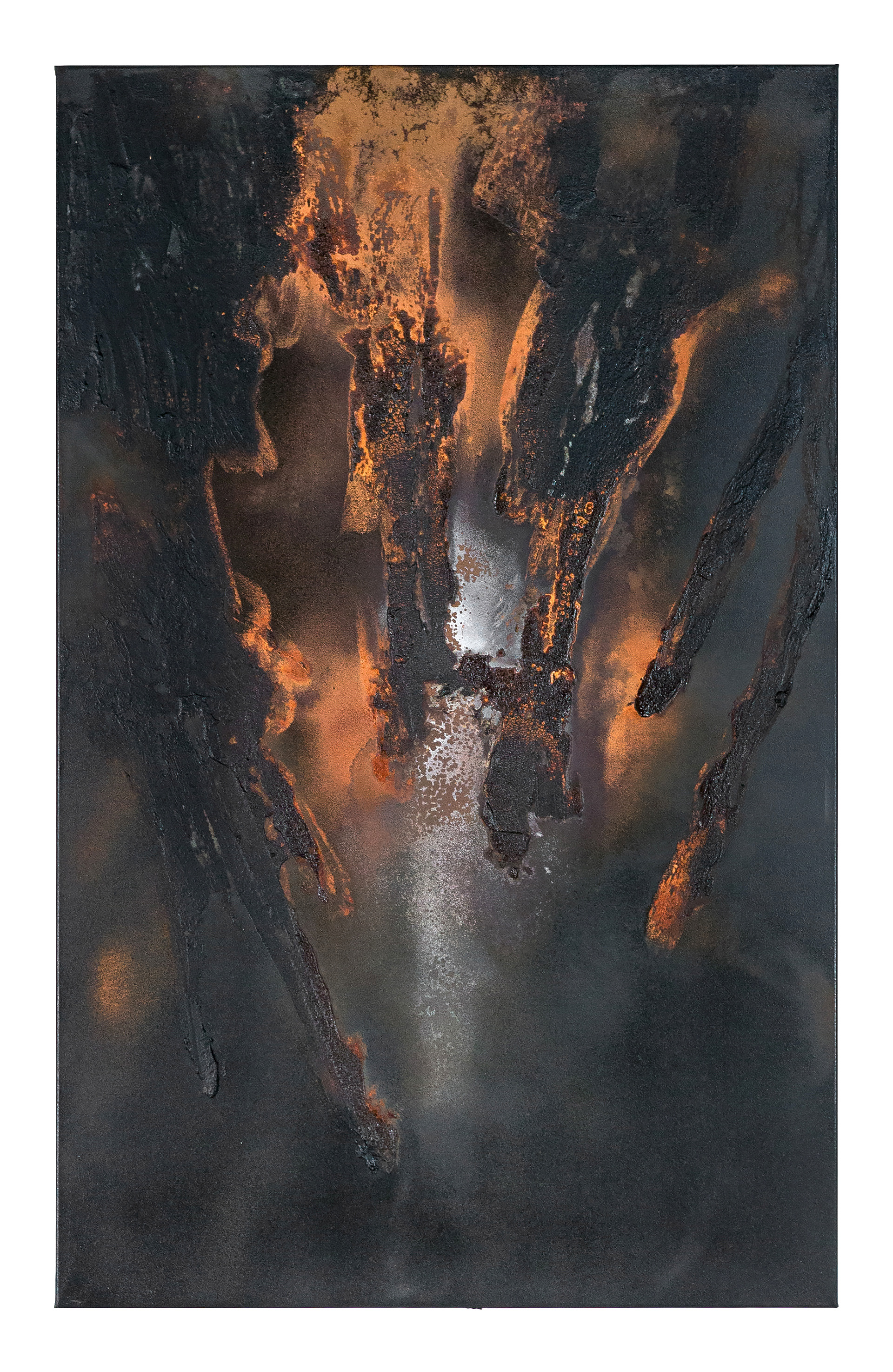 Wabasca 4 - 135 x 85cm - 2017 - emulsion paint, bitumen, plaster of Paris, iron, iron oxide, acid and synthetic resin on canvas