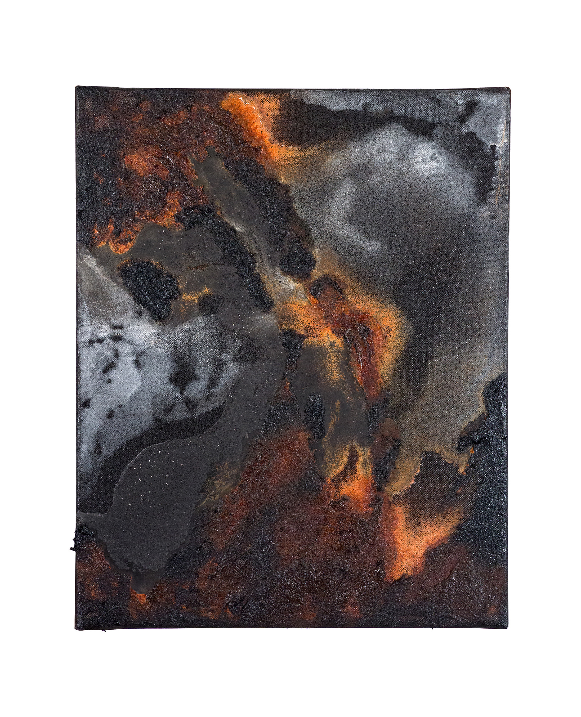 Tailings Pond 19 - 50 x 40 cm - 2018 - emulsion paint, bitumen, plaster of Paris, iron, iron oxide, acid and synthetic resin on canvas