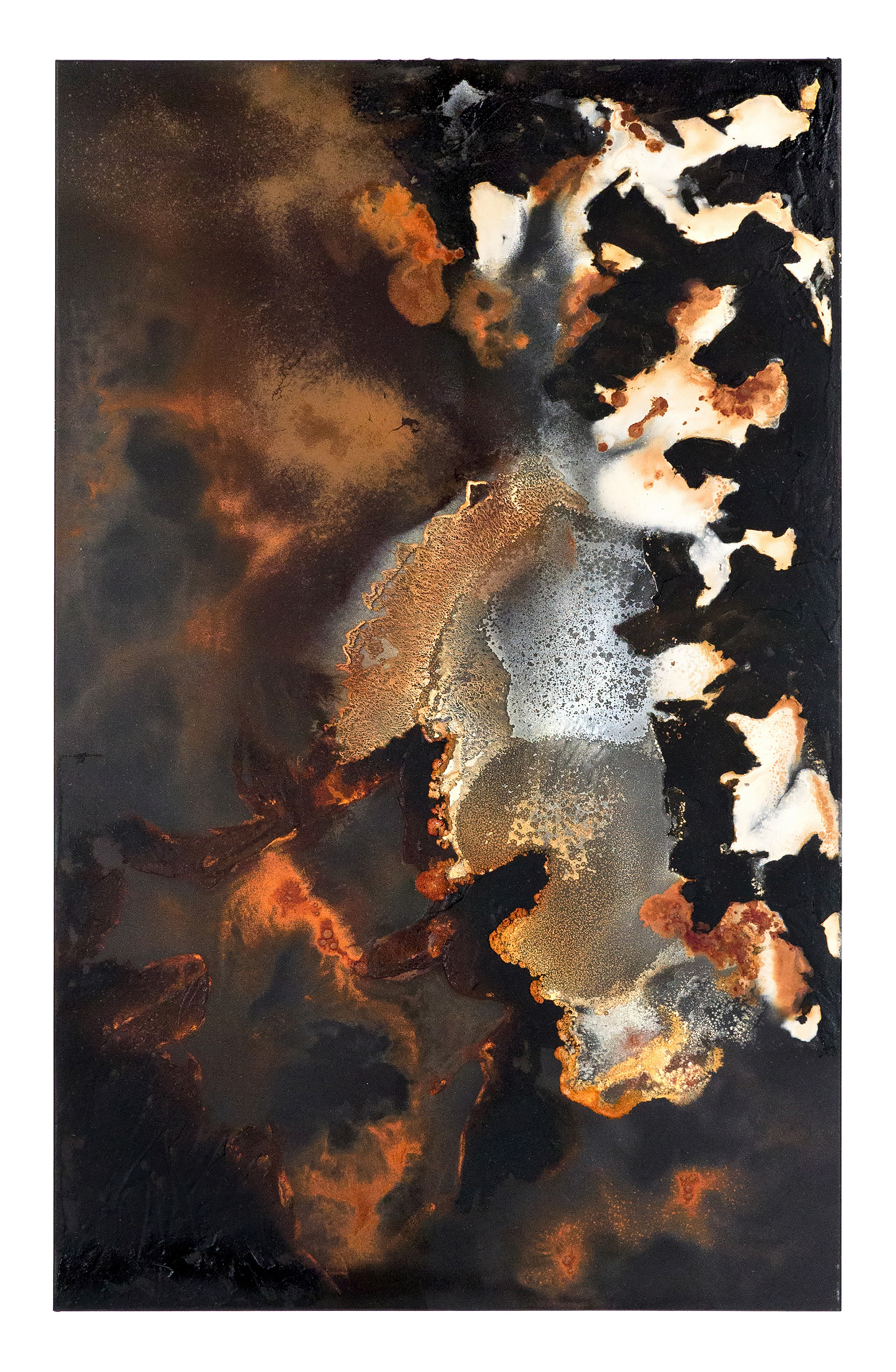 Cold Lake 1 - 135 x 85cm - 2016 - emulsion paint, plaster of Paris, iron, iron oxide, bitumen, acid and synthetic resin on canvas