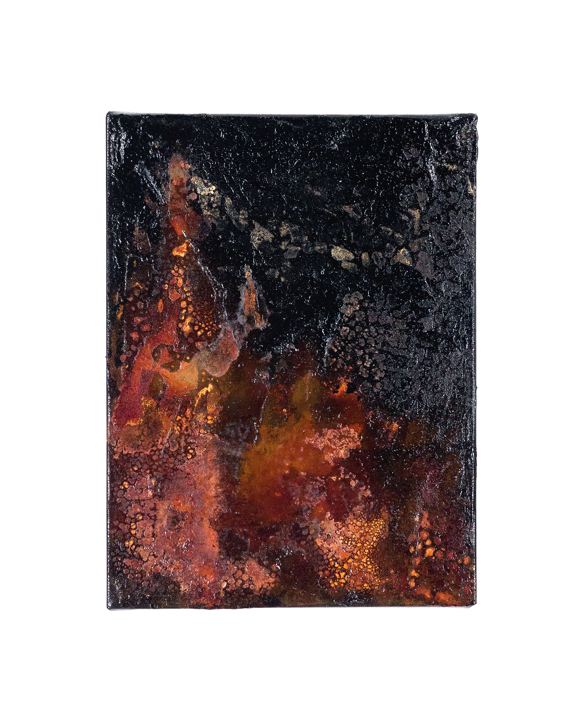 Tailings Pond 12 - 40 x 30cm - 2017 - emulsion paint, bitumen, plaster of Paris, iron, acid and synthetic resin on canvas