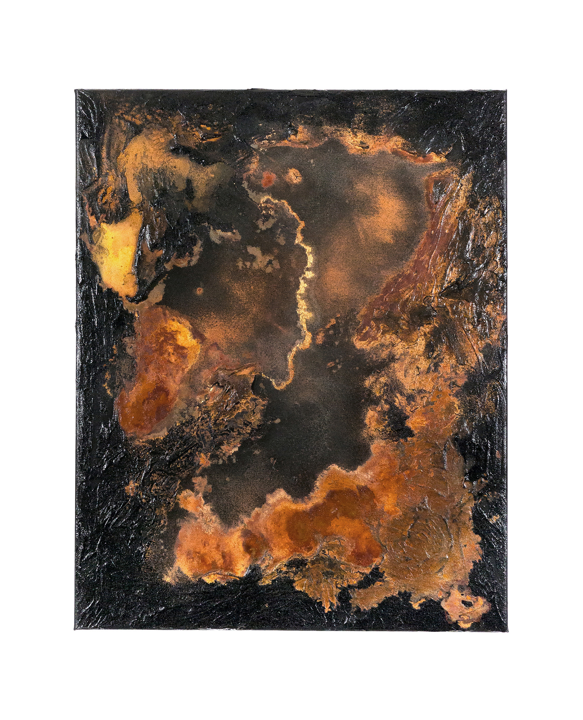 Frontier 4 - 50 x 40cm - 2020 - emulsion paint, bitumen, iron, iron oxide, acid and synthetic resin on canvas