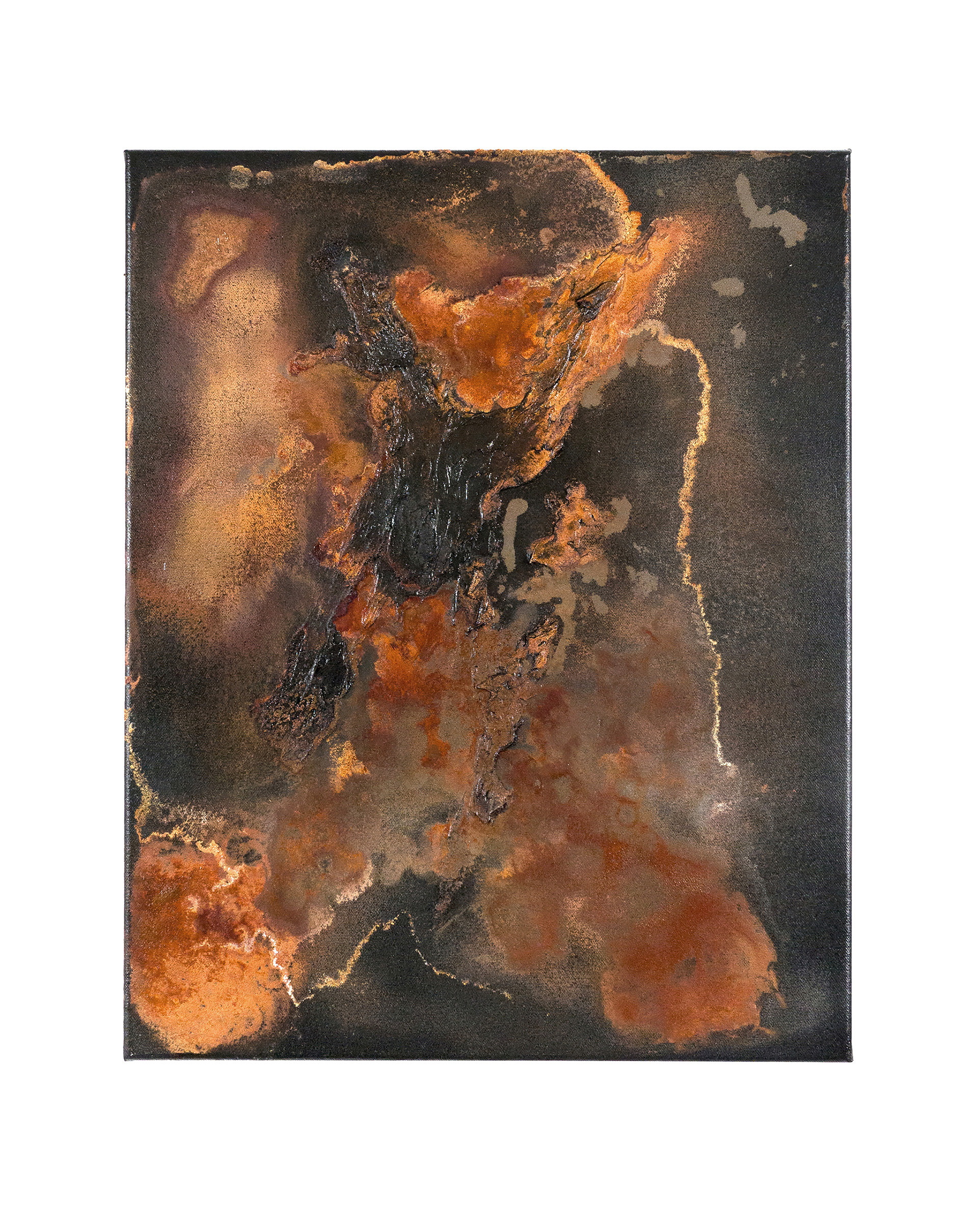 Frontier 5 - 50 x 40cm - 2020 - emulsion paint, bitumen, iron, iron oxide, acid and synthetic resin on canvas