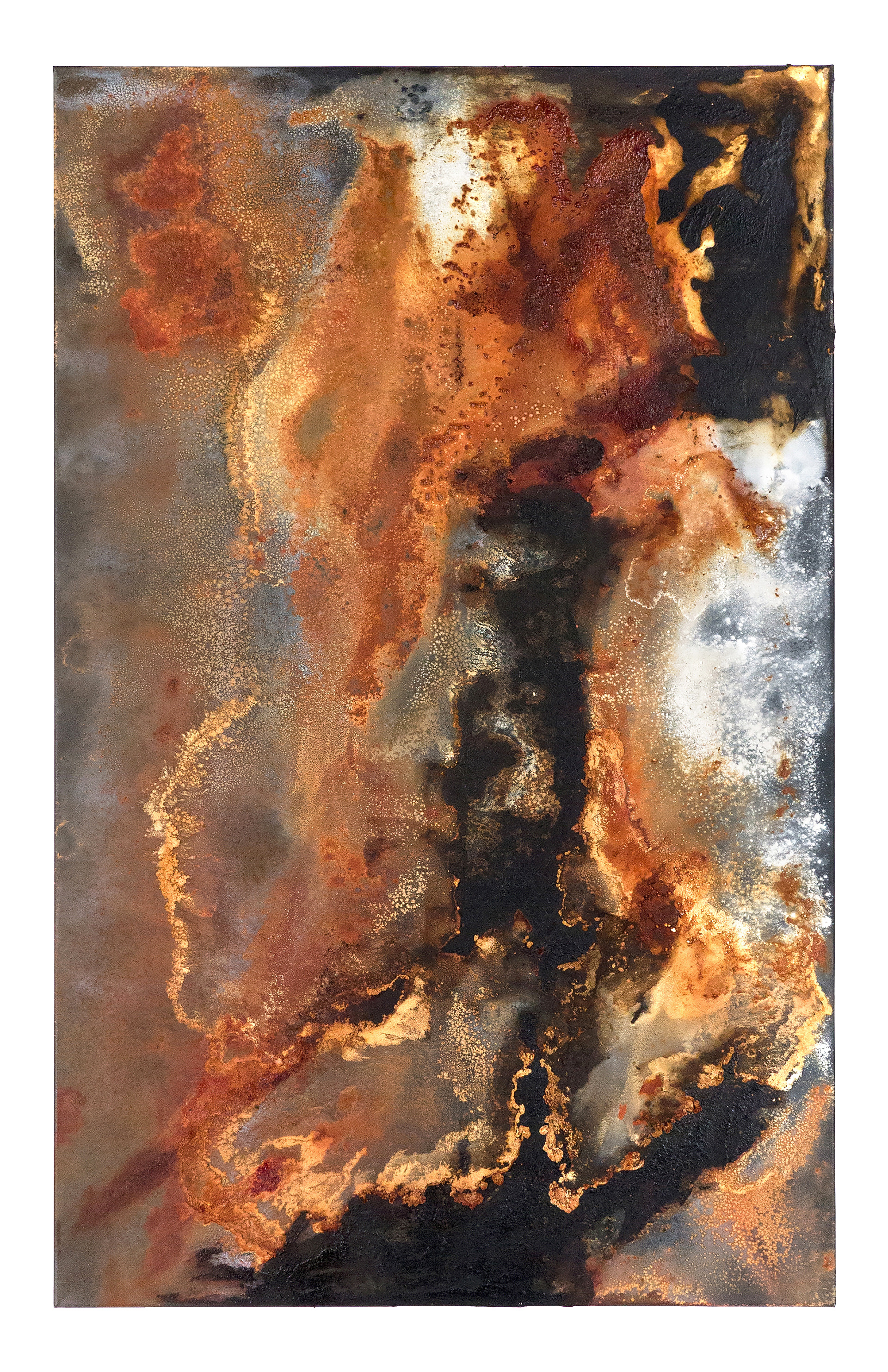 Athabasca 5 - 135 x 85cm - 2016 - emulsion paint, plaster of Paris, iron, iron oxide, bitumen, acid and synthetic resin on canvas