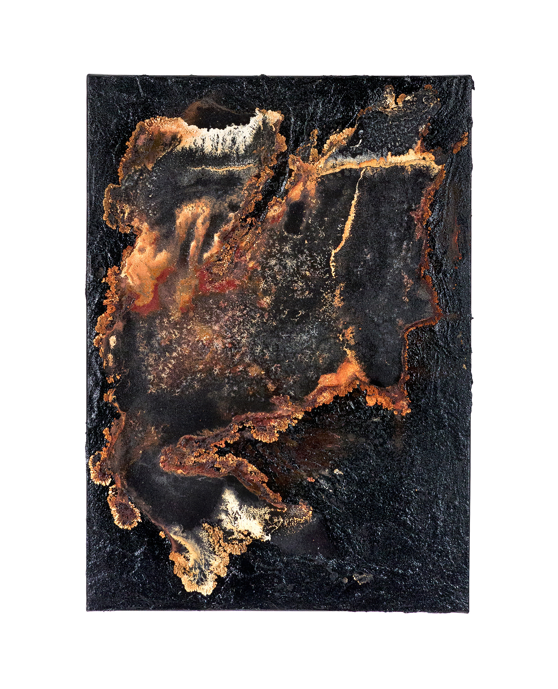 Tailings Ponds 23 - 70 x 50cm - 2018 - emulsion paint, bitumen, Plaster of Paris, iron, iron oxide, acid and synthetic resin on canvas