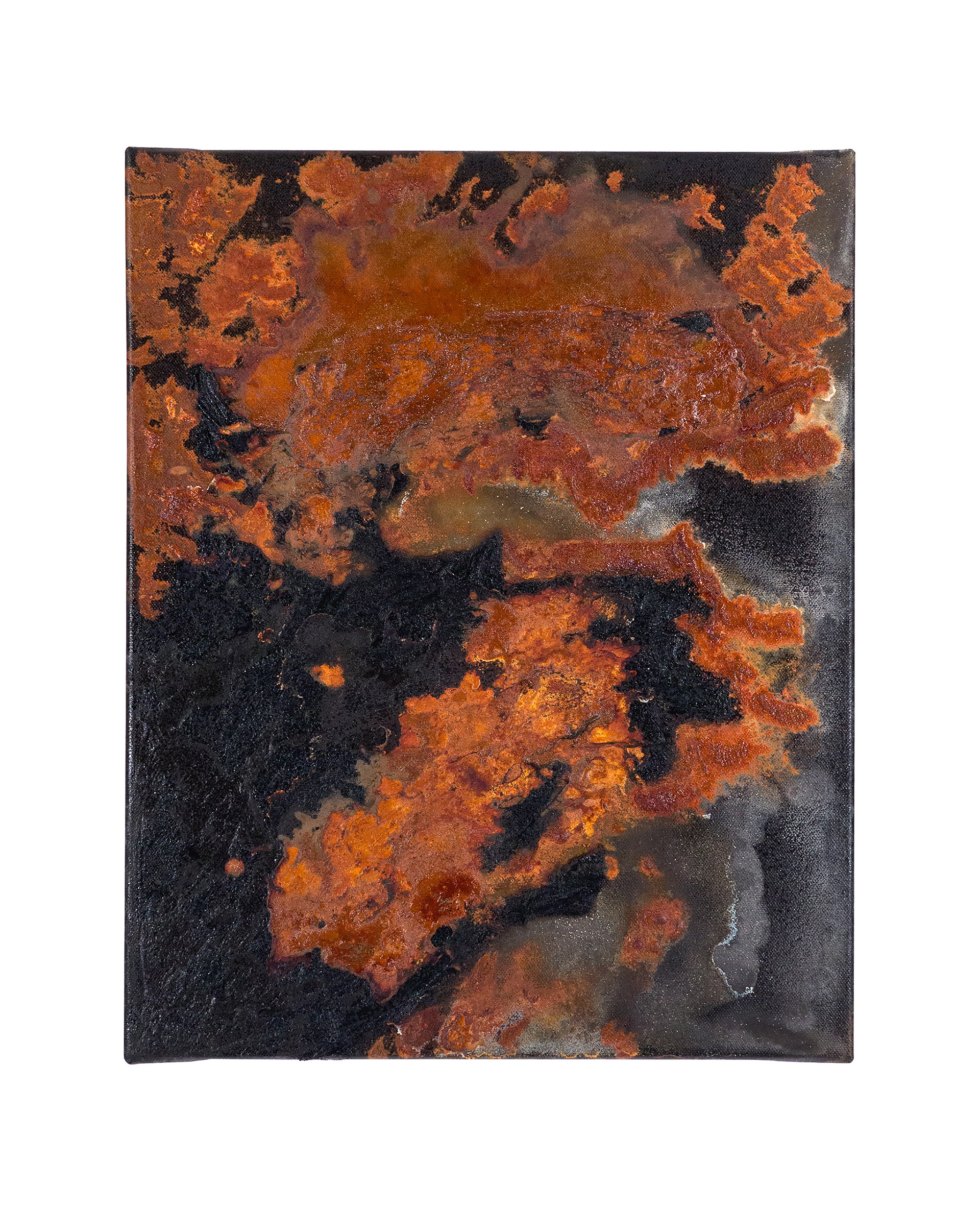 Tailings Pond 21 - 50 x 40 cm - 2018 - emulsion paint, bitumen, plaster of Paris, iron, iron oxide, acid and synthetic resin on canvas