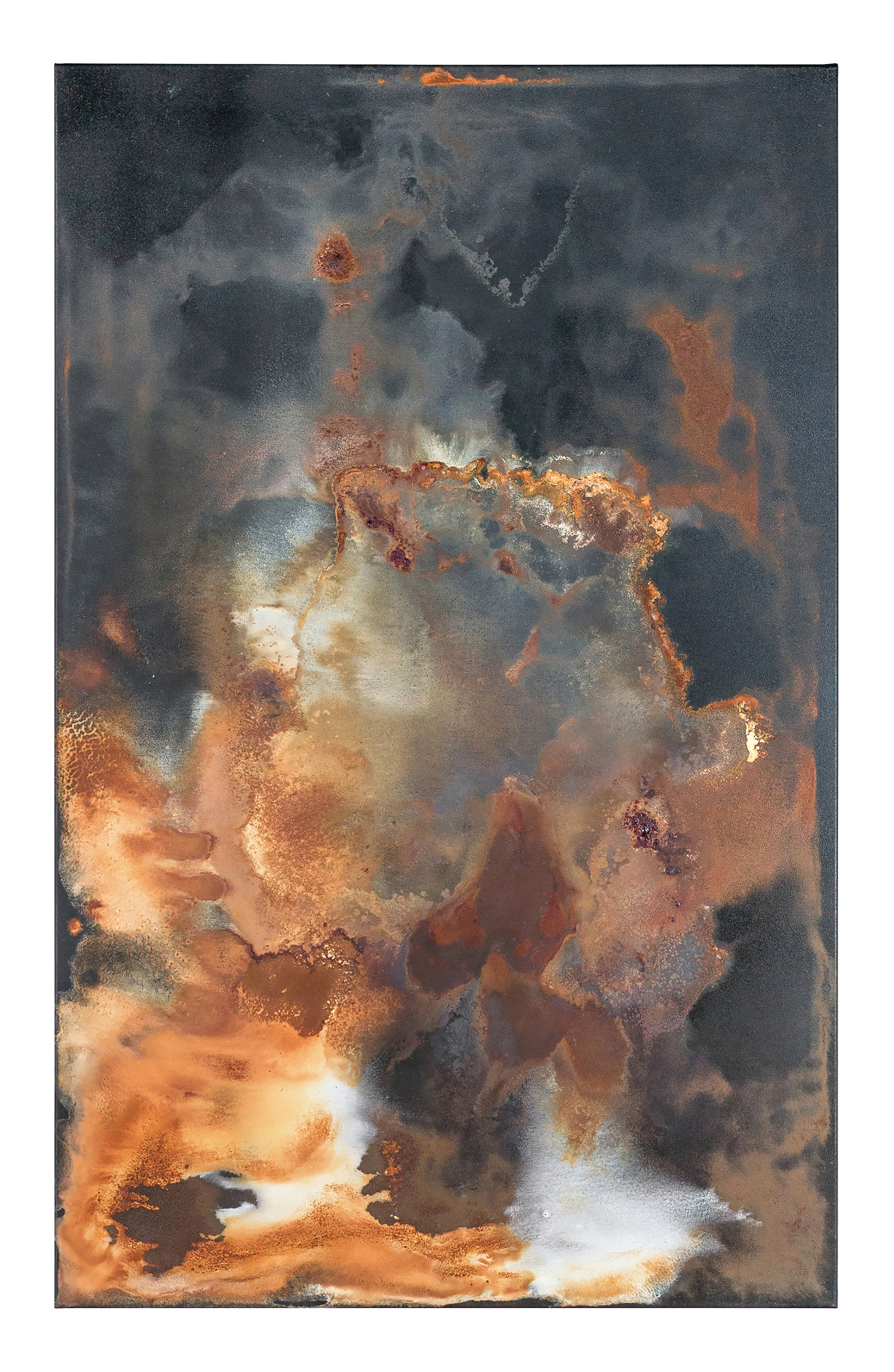 Cold Lake 3 - 135 x 85cm - 2016 - emulsion paint, plaster of Paris, iron, iron oxide, bitumen, acid and synthetic resin on canvas