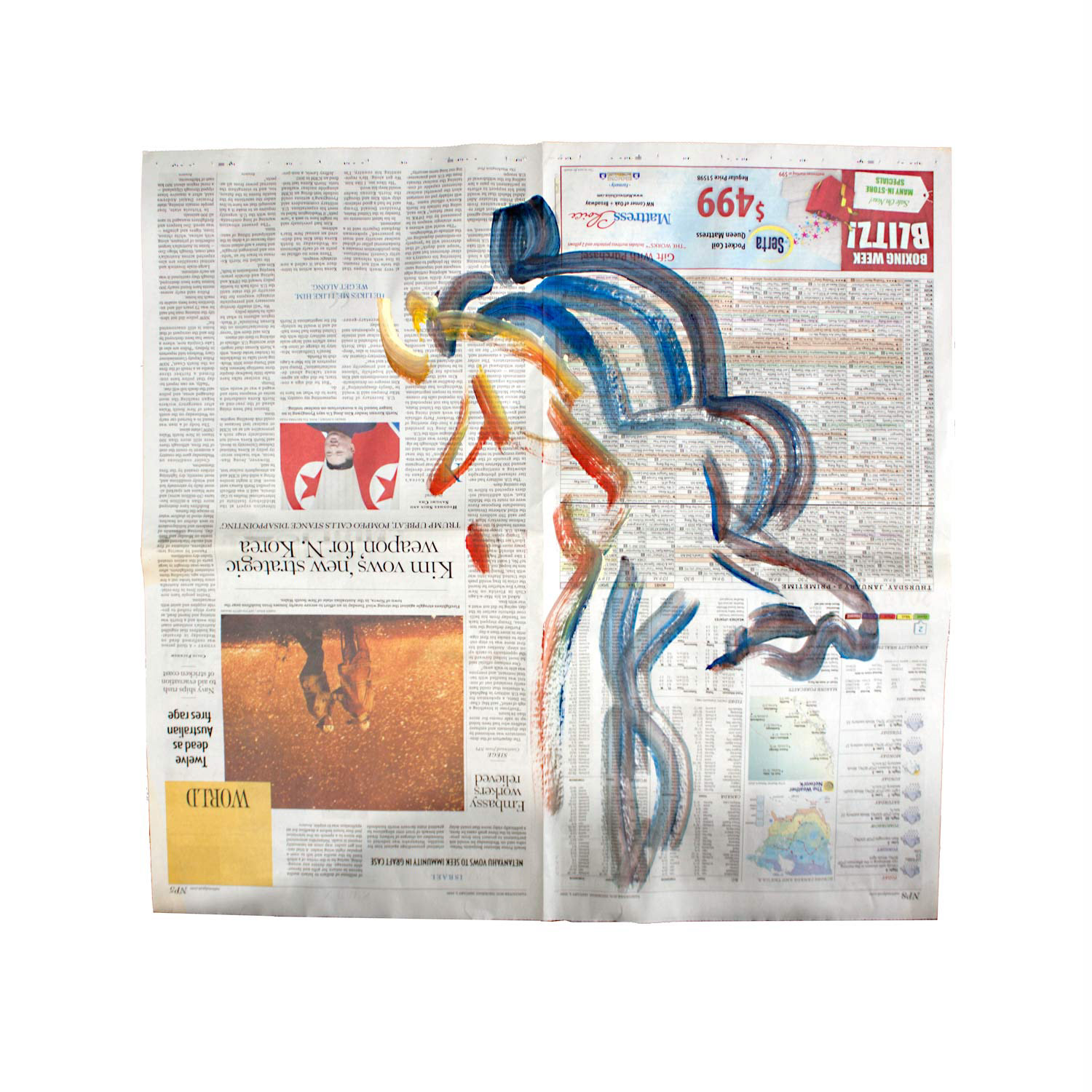 Livestream Life: New Strategic Weapon, acrylic on newsprint, 21.5" x 20.5", 2020