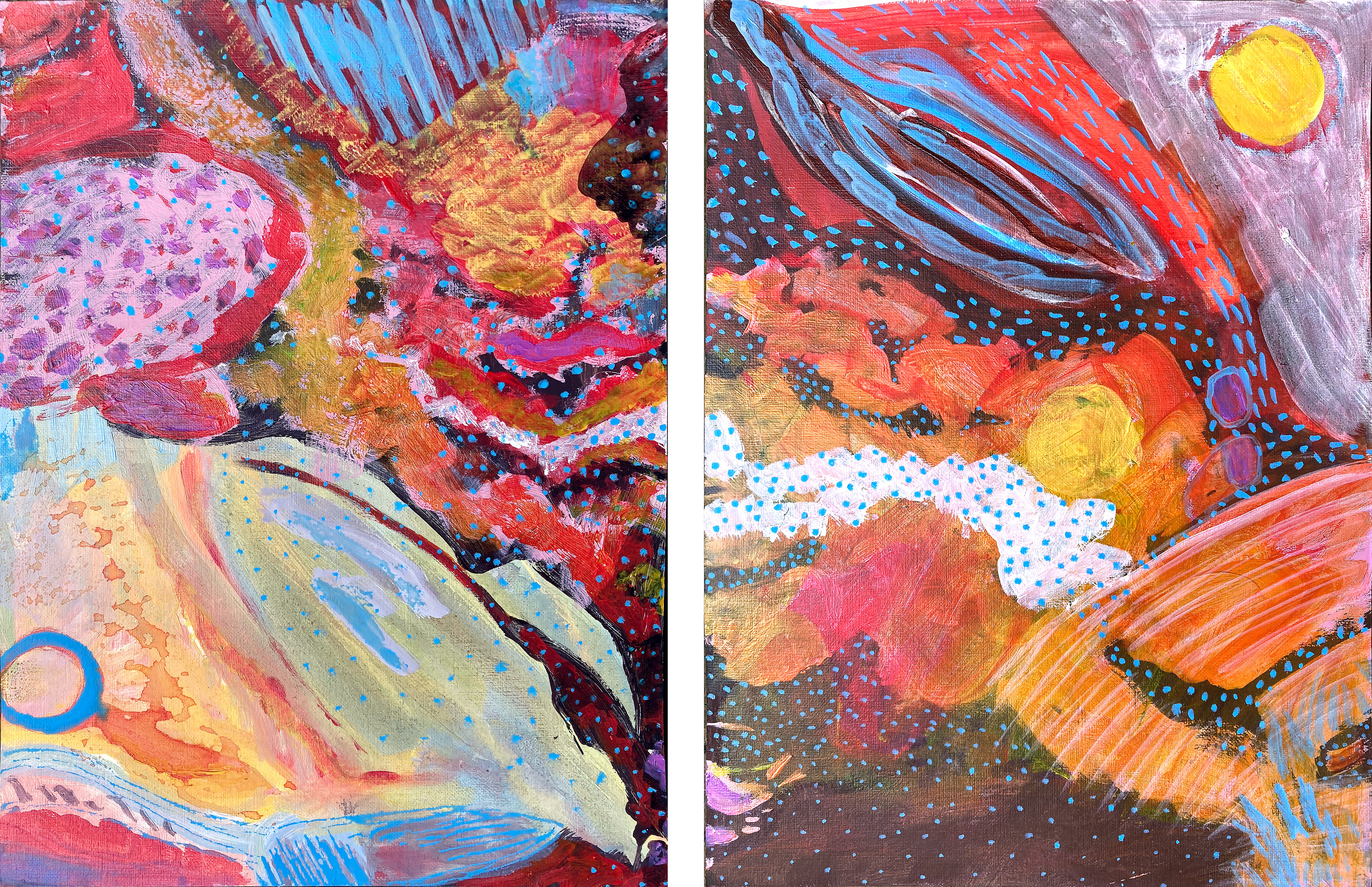 Energy Flows from Me to You and Back Again, 19"x12", acrylic on paper, 2023