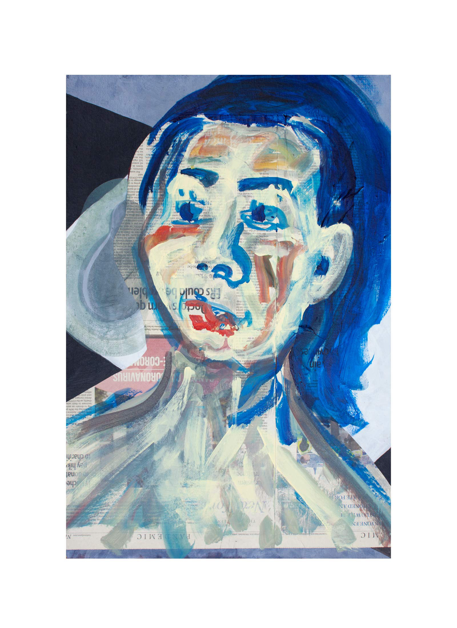 Realization, acrylic, newsprint on panel, 16" x 24", 2020