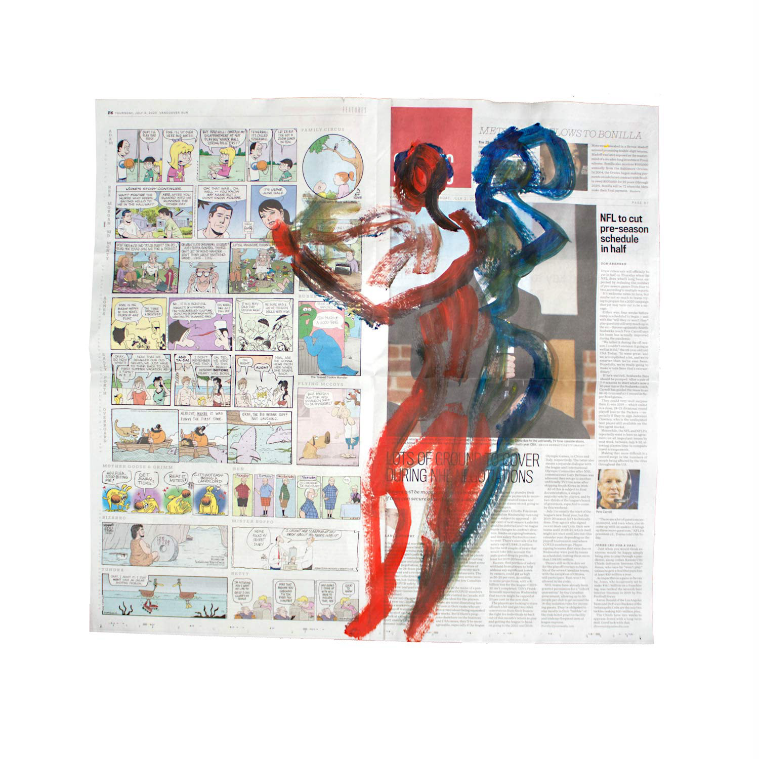 Livestream Life: Lots of Ground to Cover, acrylic on newsprint, 21.5" x 20.5", 2020