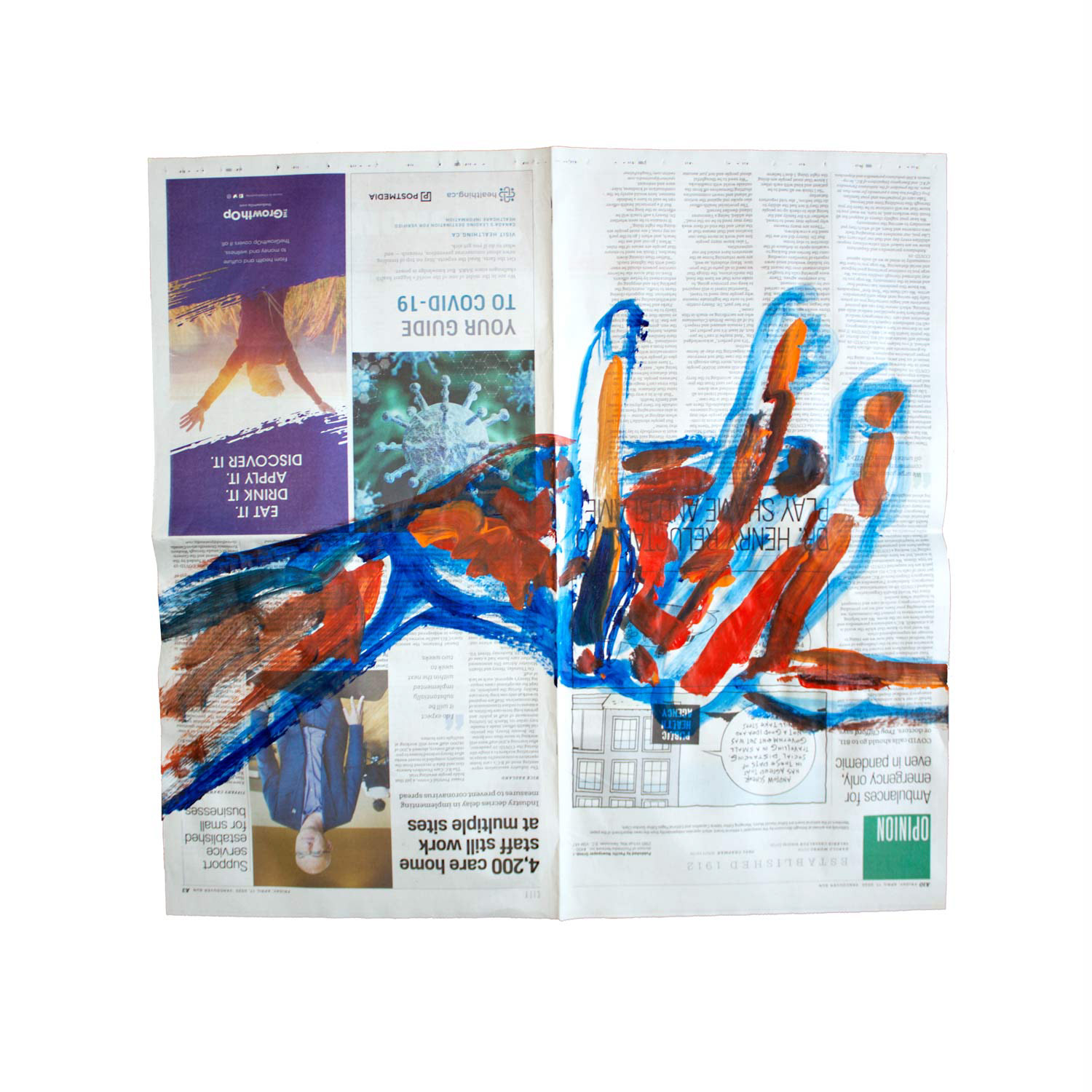 Livestream Life: Spooky Hand II, acrylic on newsprint, 21.5" x 20.5", 2020