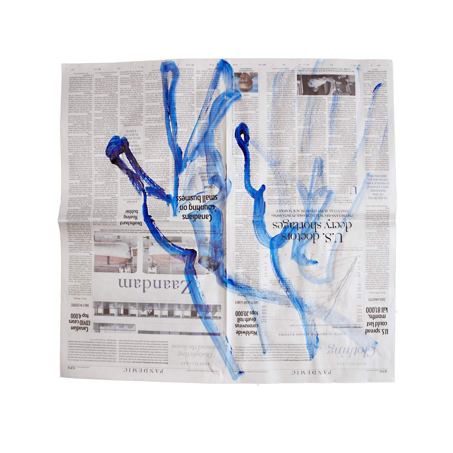 Livestream Life: Spooky Hands (Pandemic, Pandemic), acrylic on newsprint, 21.5" x 20.5", 2020