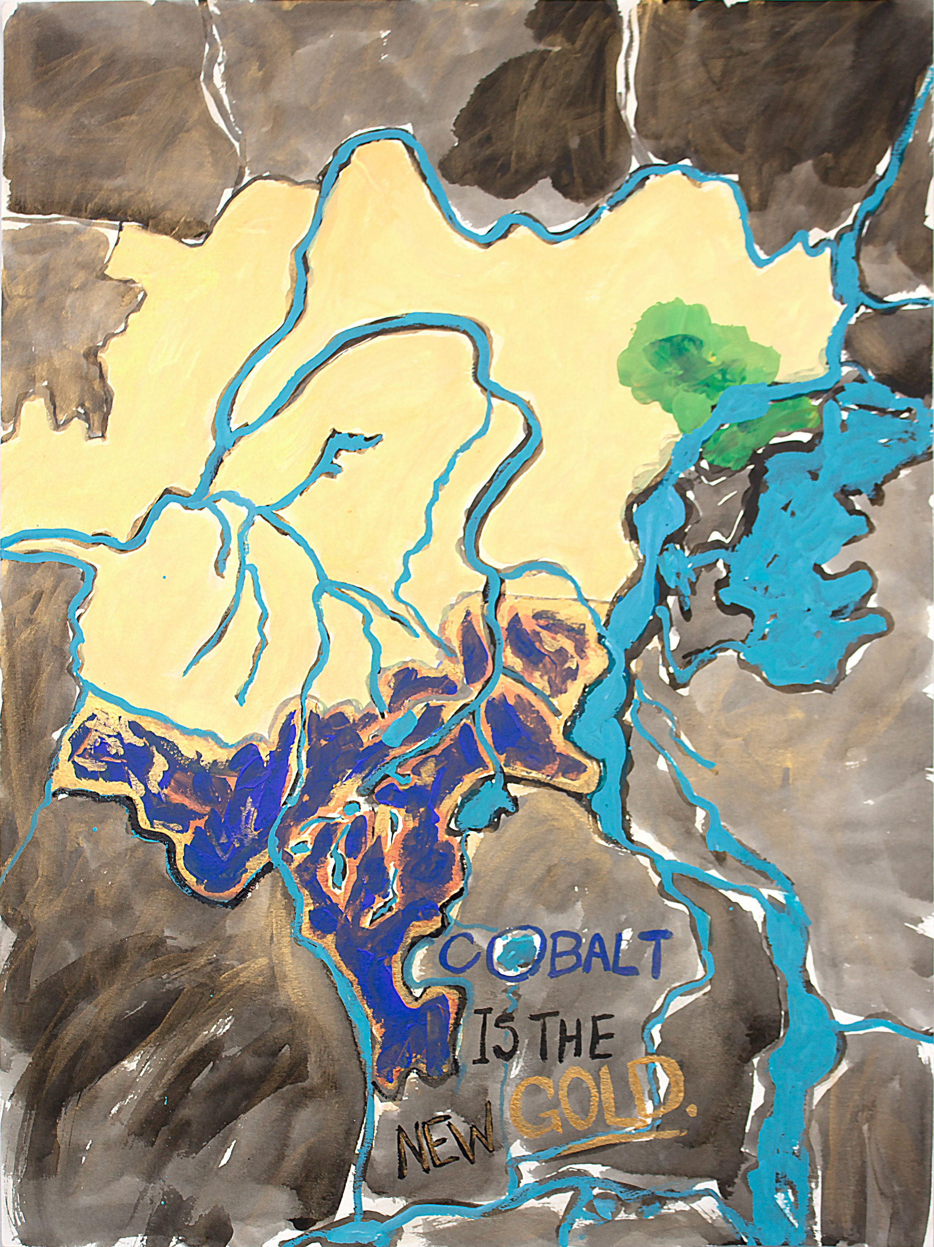 Cobalt is the new gold, 18"x24", acrylic on paper, 2024