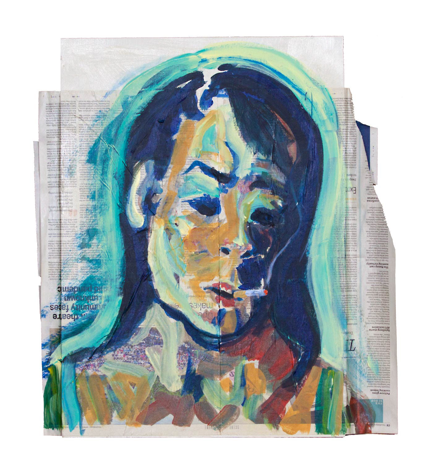 Sorrow, acrylic, newsprint on panel, 22" x 24", 2020