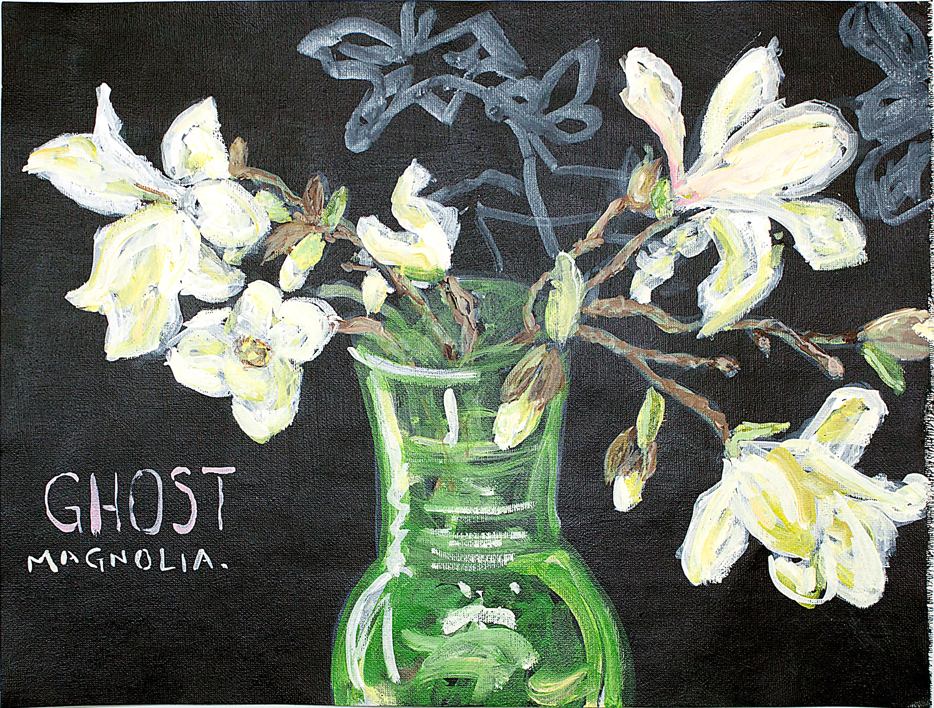Ghost Magnolia, acrylic on canvas paper, 16" x 12", 2022